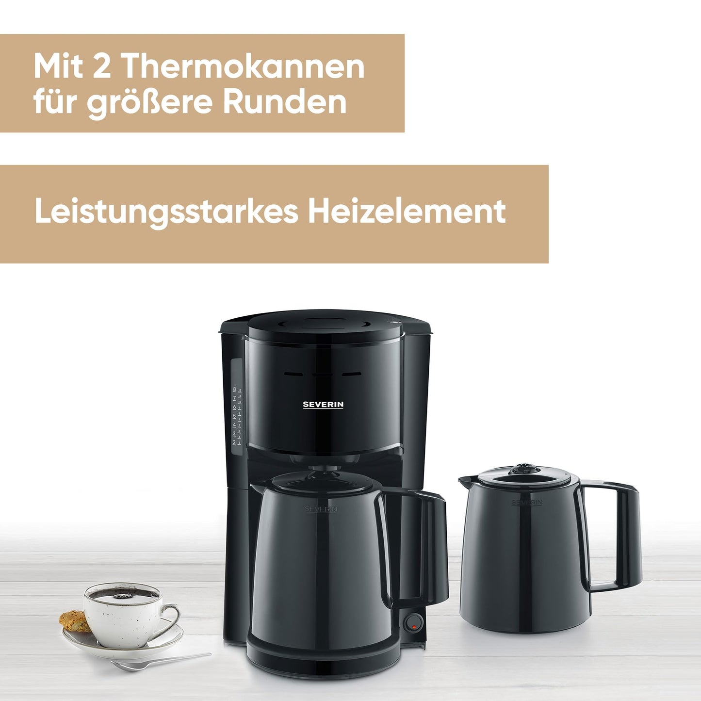 SEVERIN filter coffee machine with 2 thermal jugs, coffee machine for up to 8 cups per jug, filter machine with 2 vacuum jugs, black, KA 9307