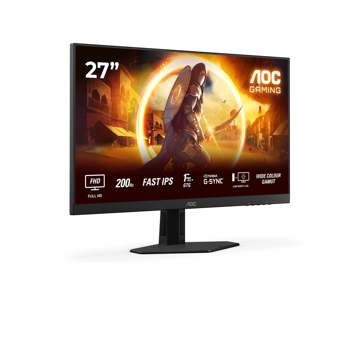 AOC 27G4HRE Monitor de gaming FHD de 27 inch, 200Hz, panou Fast IPS, 1ms GtG, HDR10, compatibil G-Sync, difuzoare, (1920x1080 HDMI 2X 2.0) Negru
