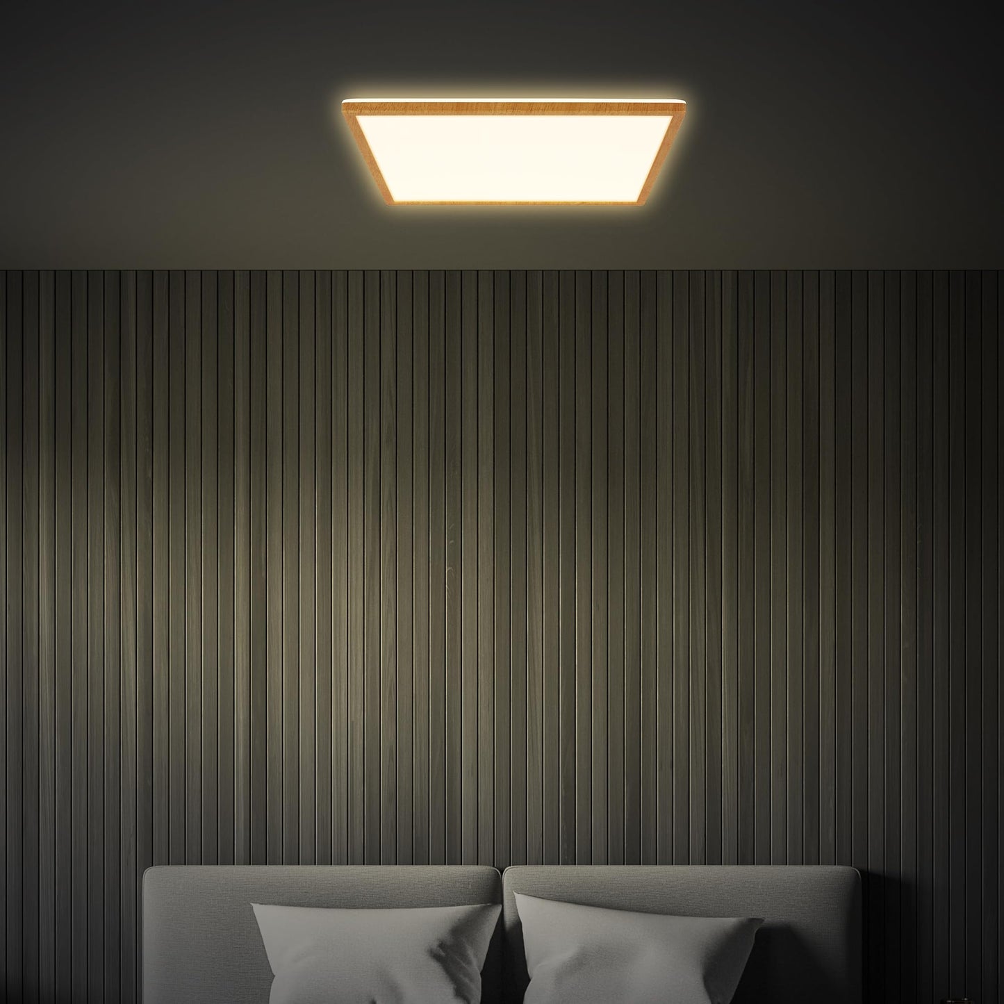 BRILONER - LED ceiling lamp with indirect light, flat, warm white light, lamp, ceiling light, living room lamp, LED panel, kitchen lamp, bedroom lamp, 42x42x3 cm, wood look frame - 7453314