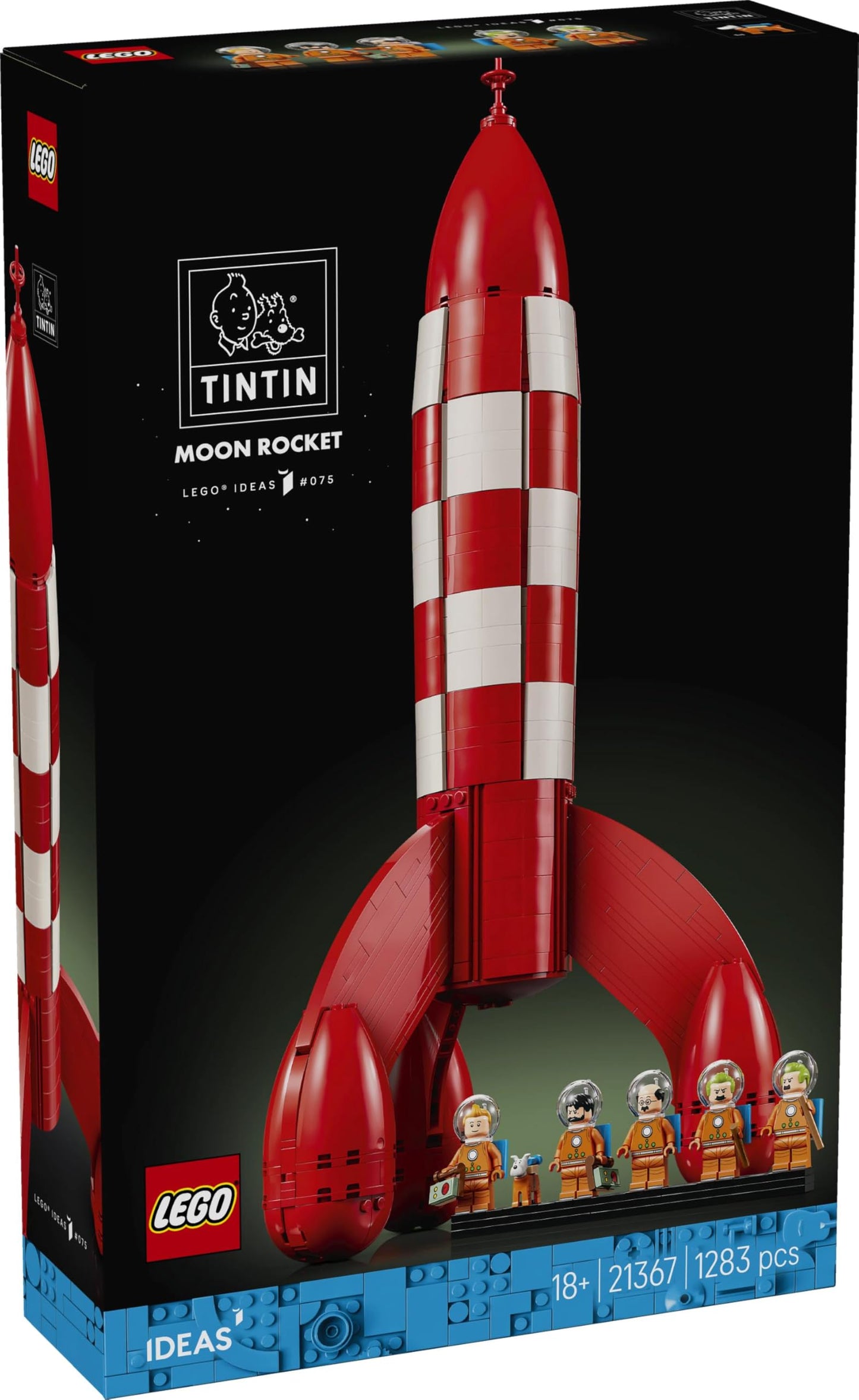 LEGO Ideas Tintin's moon rocket - spaceship model building for adults - display set with 5 minifigures and the dog figure Struppi for DIY decoration - gift idea for fans - 21367