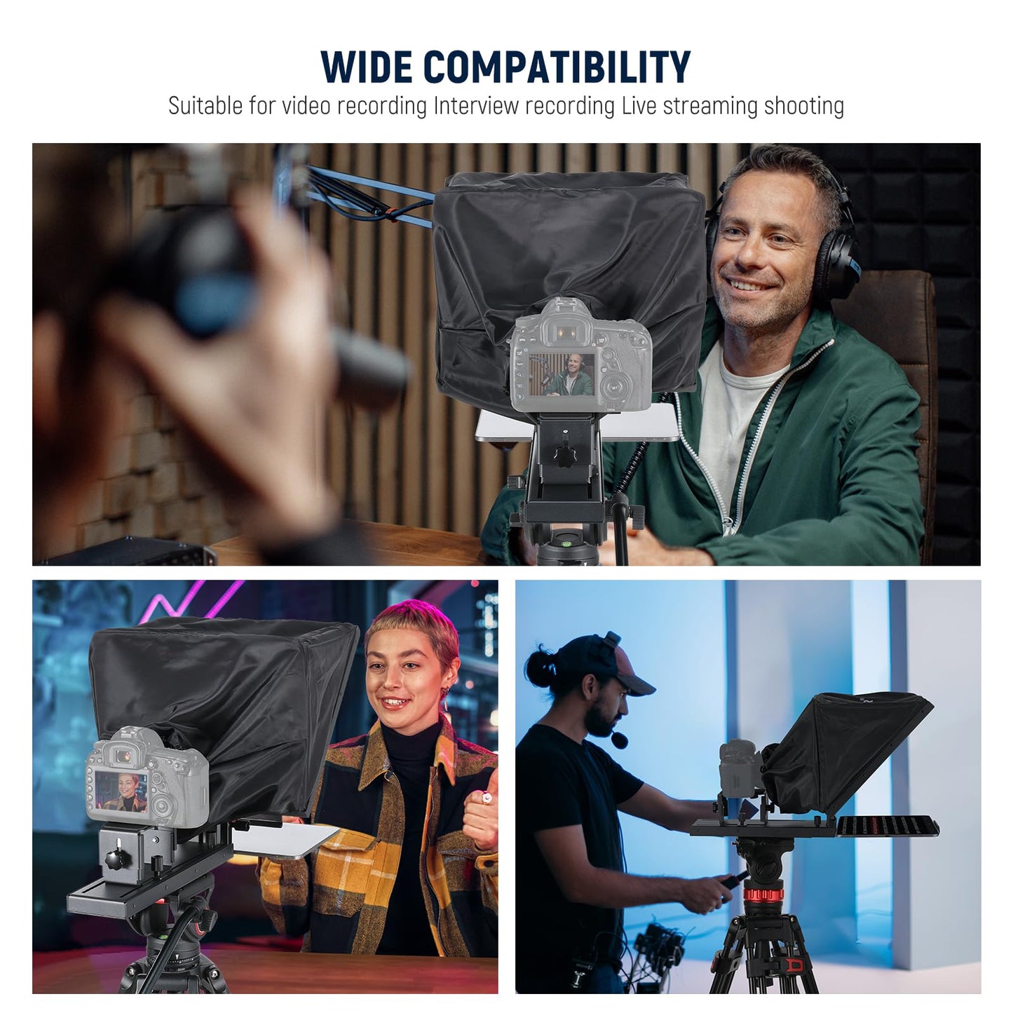 NEEWER Basics X16B Aluminum Alloy, Liftable Teleprompter 16" for iPad Tablet, DSLR Camera, Remote Control and App Control, Compatible with iOS and Android, Pro for Online and Live Streaming