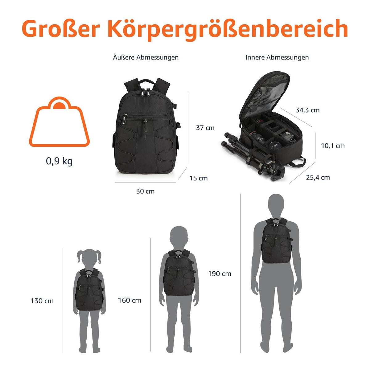 Rucsac mare pentru cameră Amazon Basics cu umplutură internă pentru DSLR și accesorii, impermeabil și rezistent la șocuri, 30 x 15 x 37 cm, uni, negru - 1393R1