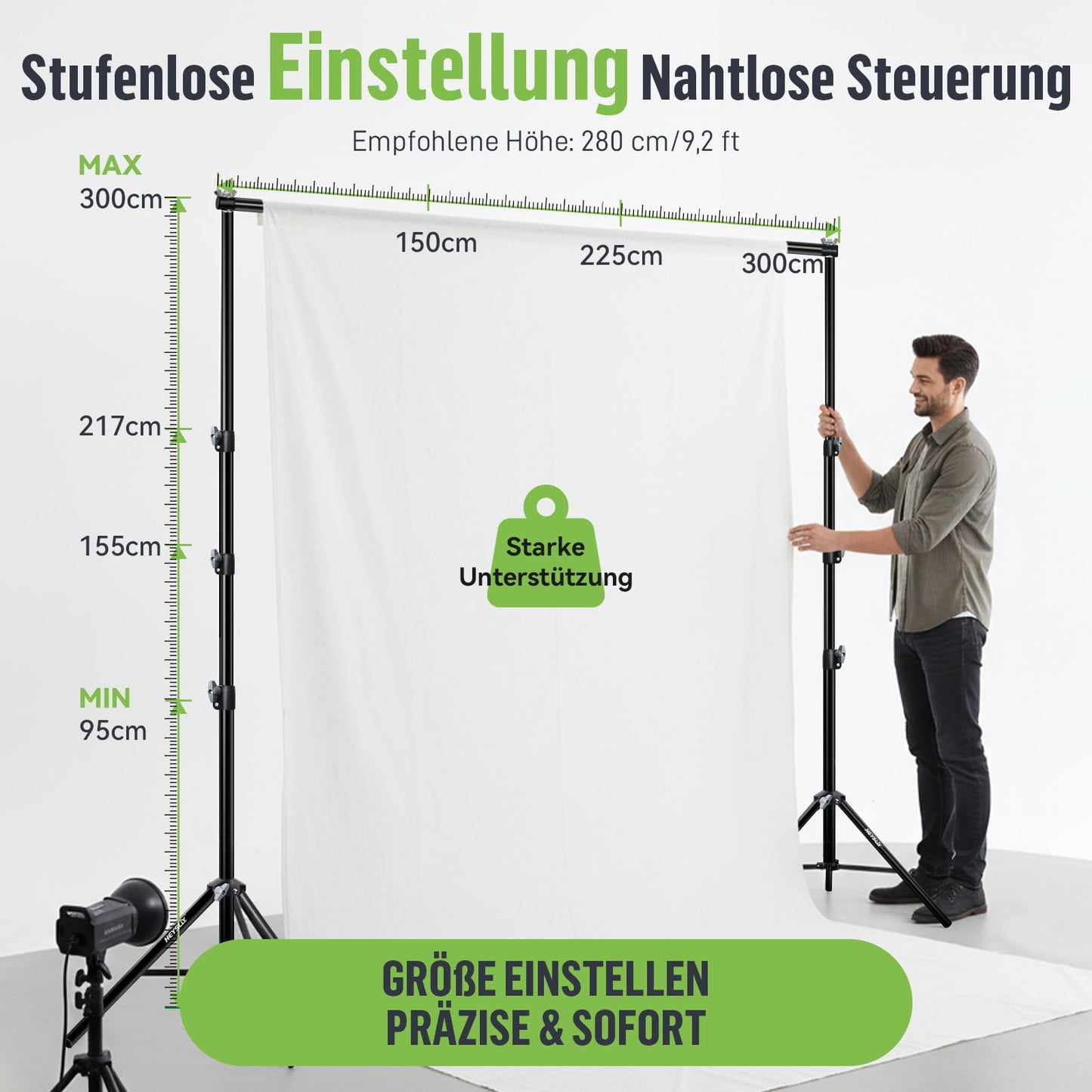Heysliy Background Stand Set, Professional Photo Background Stand Adjustable (1-3m Height/1.5-3m Width) with Carry Bag - Background System for Studio & Photo Wall Party | Compatible with backdrops - BS01
