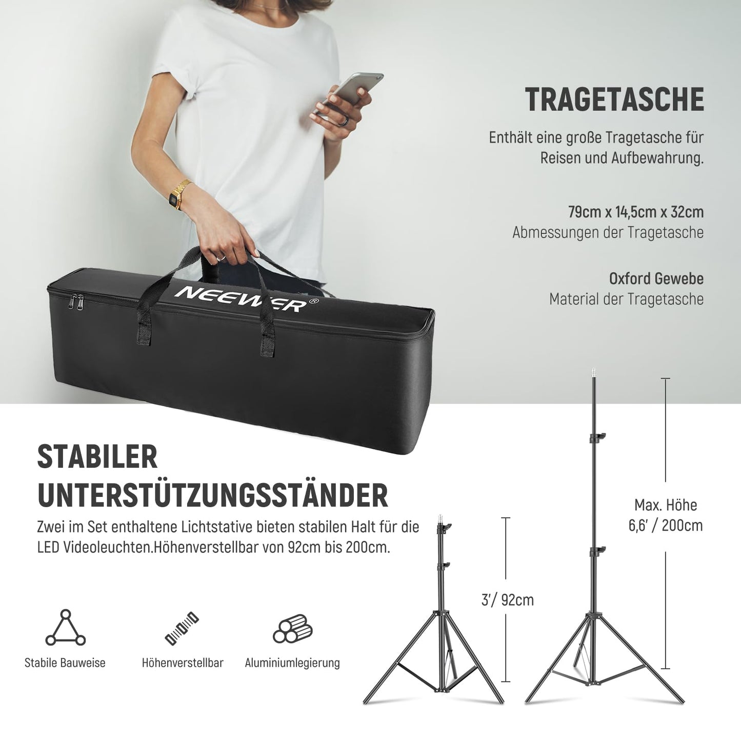 NEEWER 2X Improved 660 PRO II 50W RGB LED Video Light Panel Set Tripod Stand with App Control Video Light 360° Full Color Video Photo Light/CRI97+/3200K~5600K Studio Continuous Light Photography Film - RGB660
