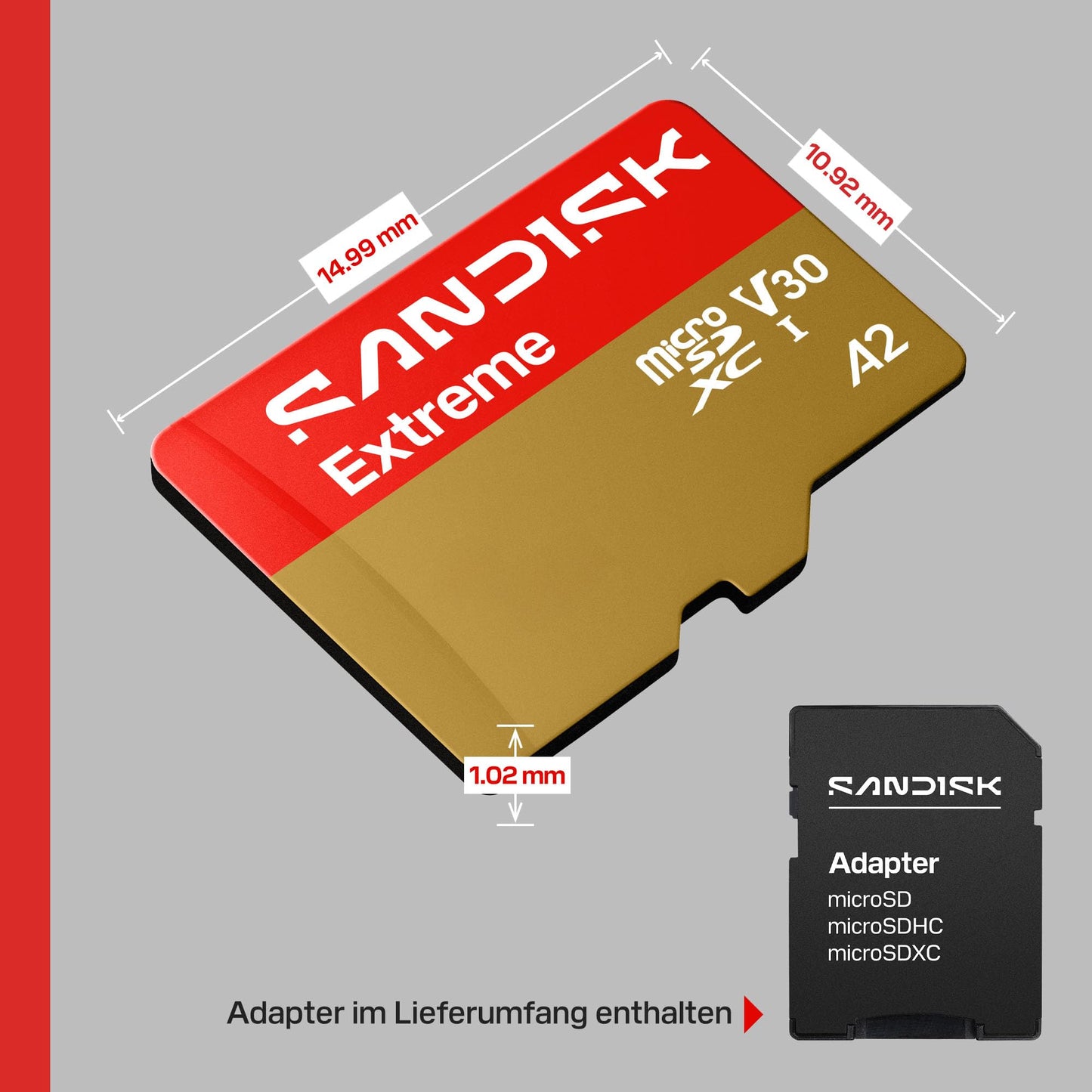 SANDISK Extreme microSDXC 64GB, UHS-I Card + SD Adapter (up to 170MB/s Read and 80MB/s Write, 5K Video, C10, V30, U3, A2) Action Cameras, Drones, Android Devices - SDSQXH9-064G-GZ6MA