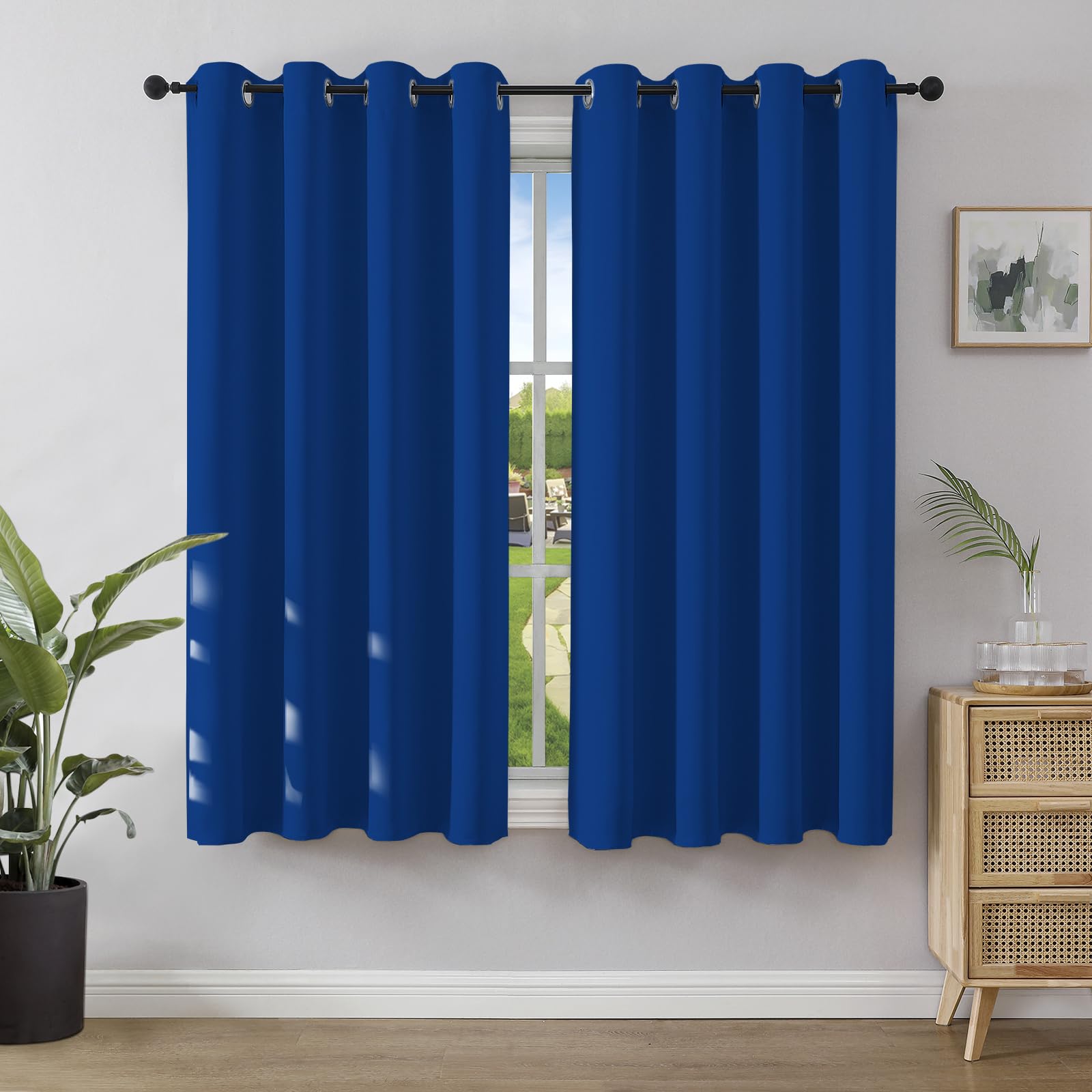 Joydeco Opaque curtains with eyelets, set of 2, blackout curtain, thermal curtain, heat protection, eyelet curtain for bedroom, living room (2xH137xW117, royal blue) - EJ21001-RBU-137-117