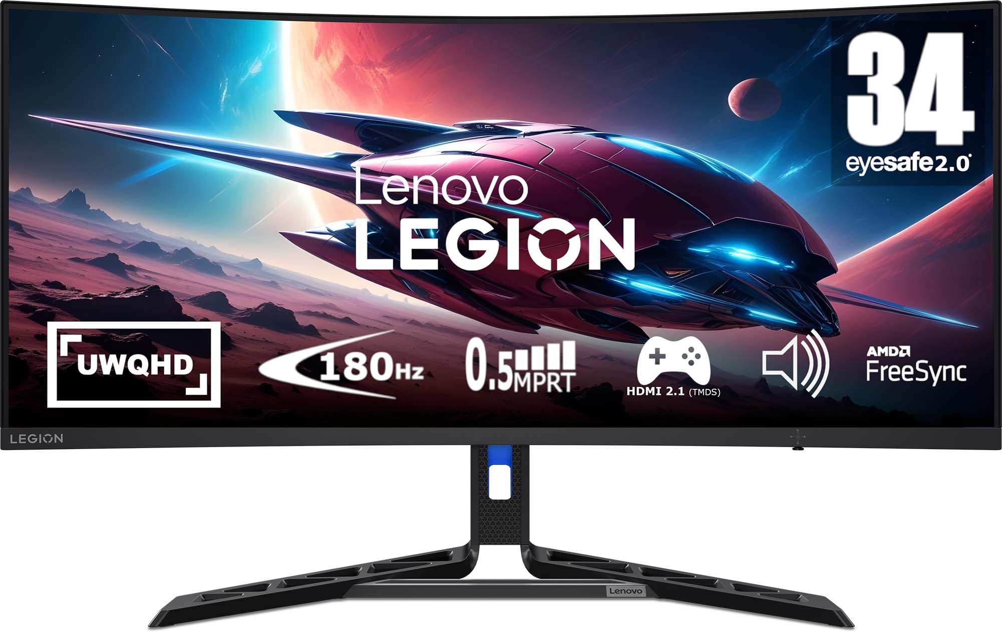 Lenovo Legion R34w-30 | 34" UWQHD Curved Gaming Monitor | 3440x1440 | 180Hz | 350 nits | 0.5ms response time | VA panel | HDMI | DisplayPort | AMD FreeSync Premium | anti-reflective | 8.1kg | black - 67C7GACBEU
