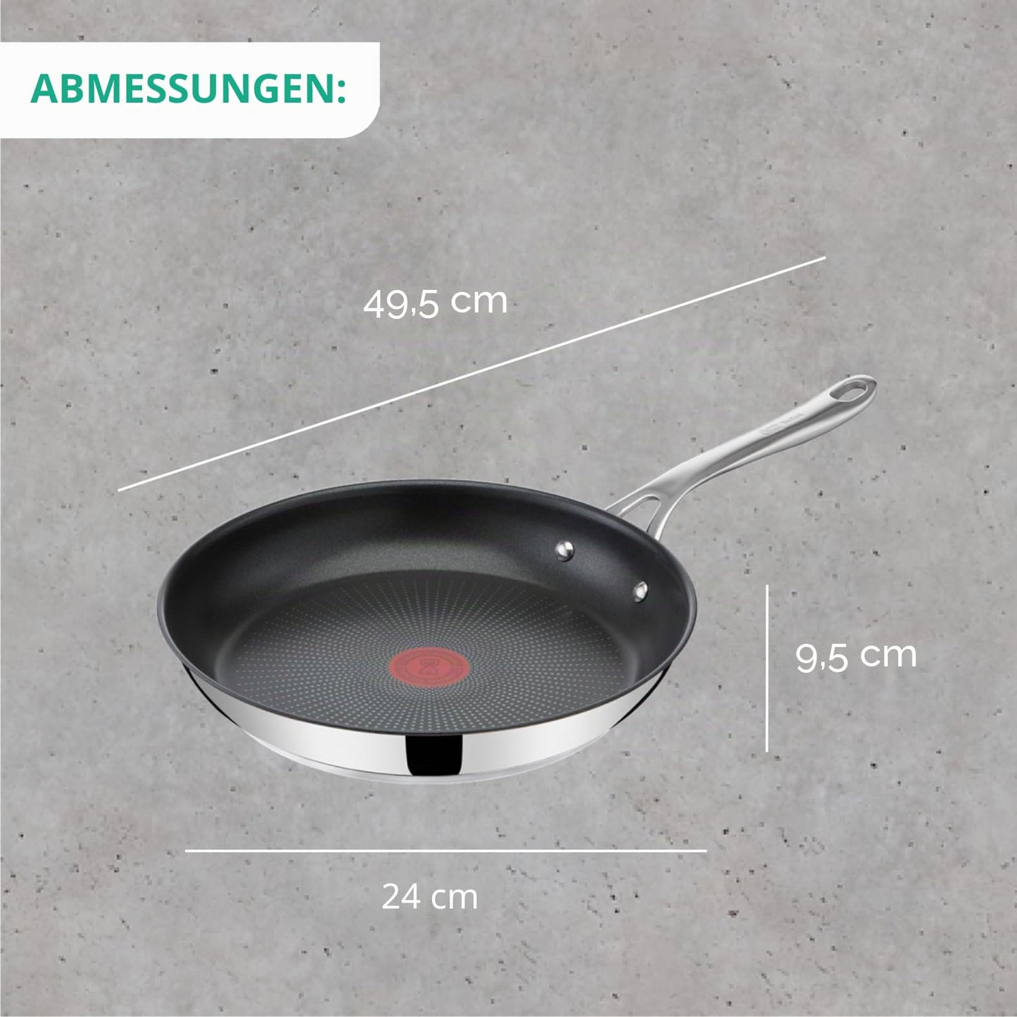 Tefal Jamie Oliver Cook's Direct On frying pan 24 cm, induction pan, non-stick coating, thermal signal at ideal frying temperature, oven safe, stainless steel pan, riveted handle, E3040444