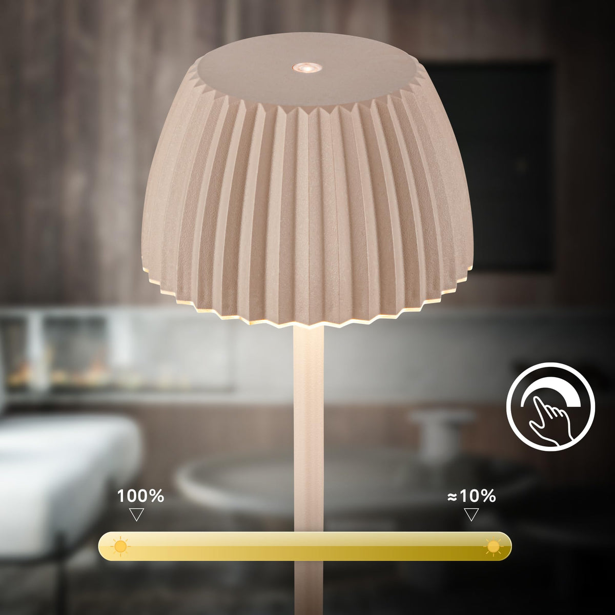 BRILONER - Riffle LED Floor Lamp Wireless IP44 with Touch, Dimmable, Memory Function, Replaceable Battery, Battery Floor Light, Reading Lamp, Living Room Lamp, German Design Award Winner 2025, 19x124 cm, Beige - 1238011