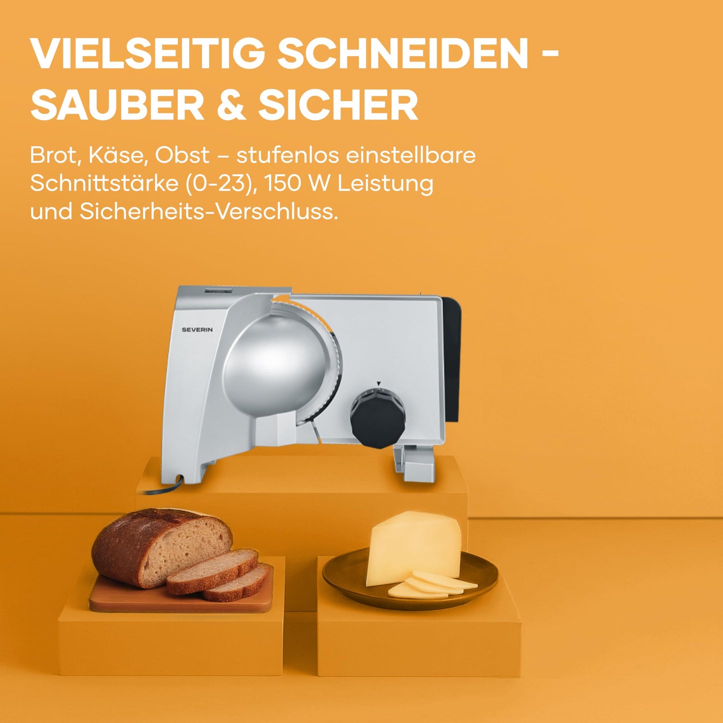 Severin all-purpose slicer for bread or cold cuts, bread slicer with infinitely adjustable cutting thickness, 0-23 mm, German quality, slicer with metal housing, 130 W, gray, AS 3917