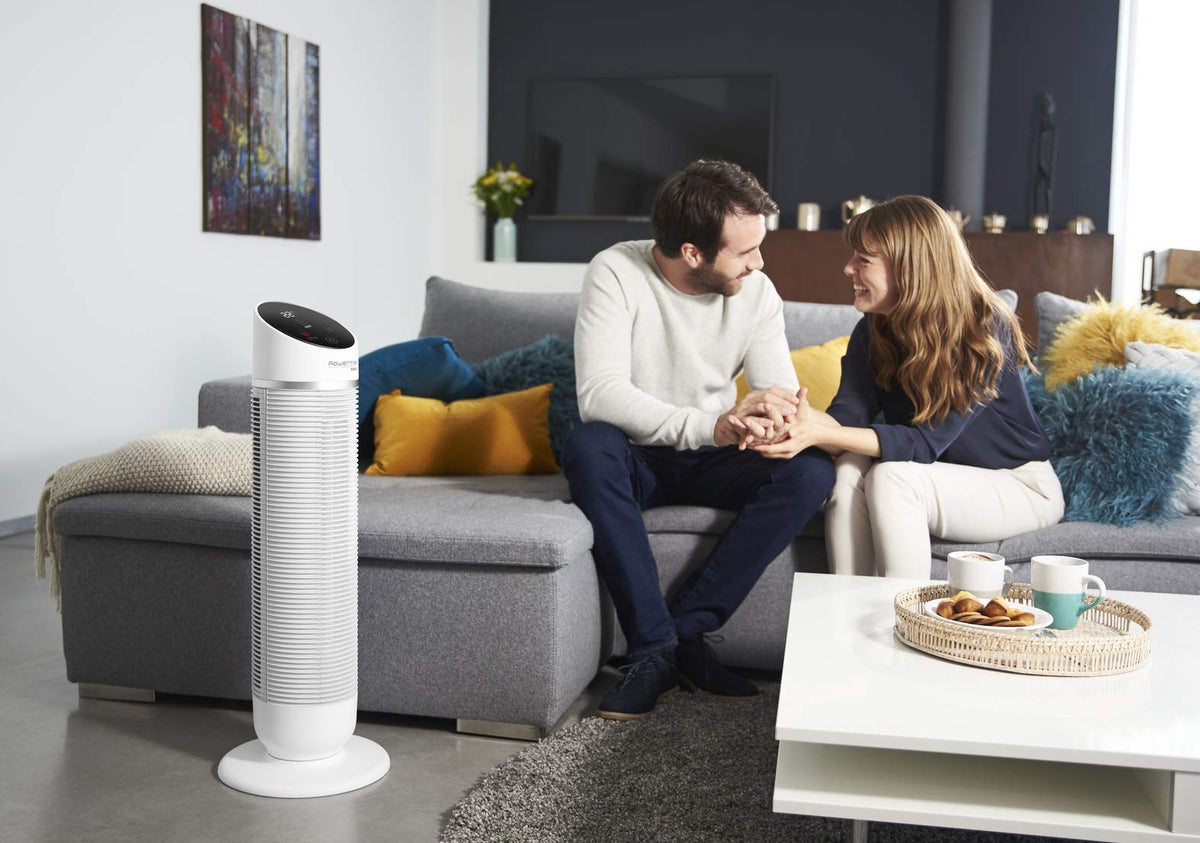Rowenta 3-in-1 Tower Fan Silent Comfort, heater, fan, and air purifier, 10 settings for every need, eco heating mode, smart mode, remote control, timer, auto-off, white, HQ8120