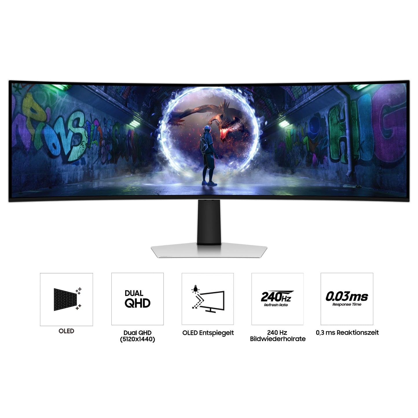Samsung 49 inch Odyssey OLED G9 G93SD, DQHD (5,120 x 1,440), gaming monitor, PC screen, 240 Hz, OLED glare free, 0.03 ms response time, gaming hub, LS49DG934SUXEN