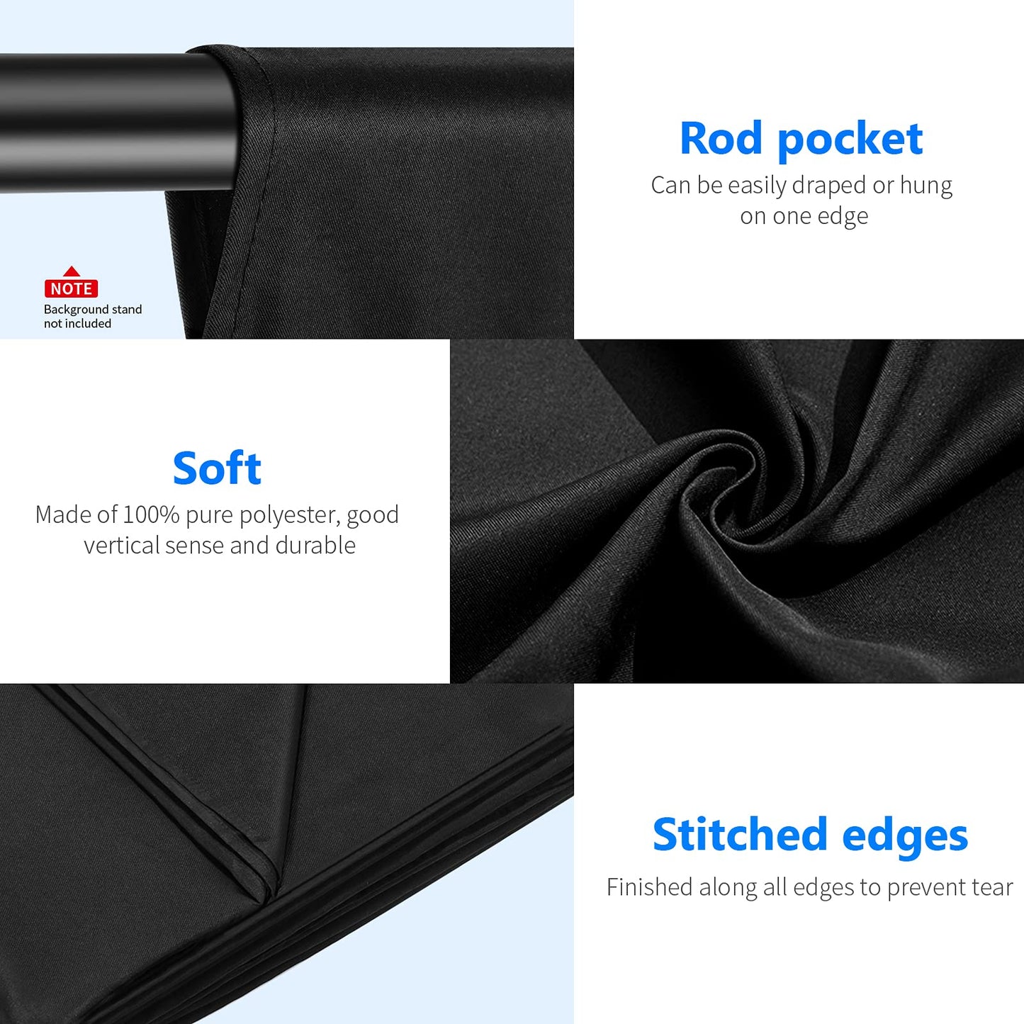 Neewer 6 x 9FT / 1.8 x 2.8M Photo Studio 100% Pure Muslin Foldable Backdrop Background for Photography, Video and TV (Black) - 10083665@@##2