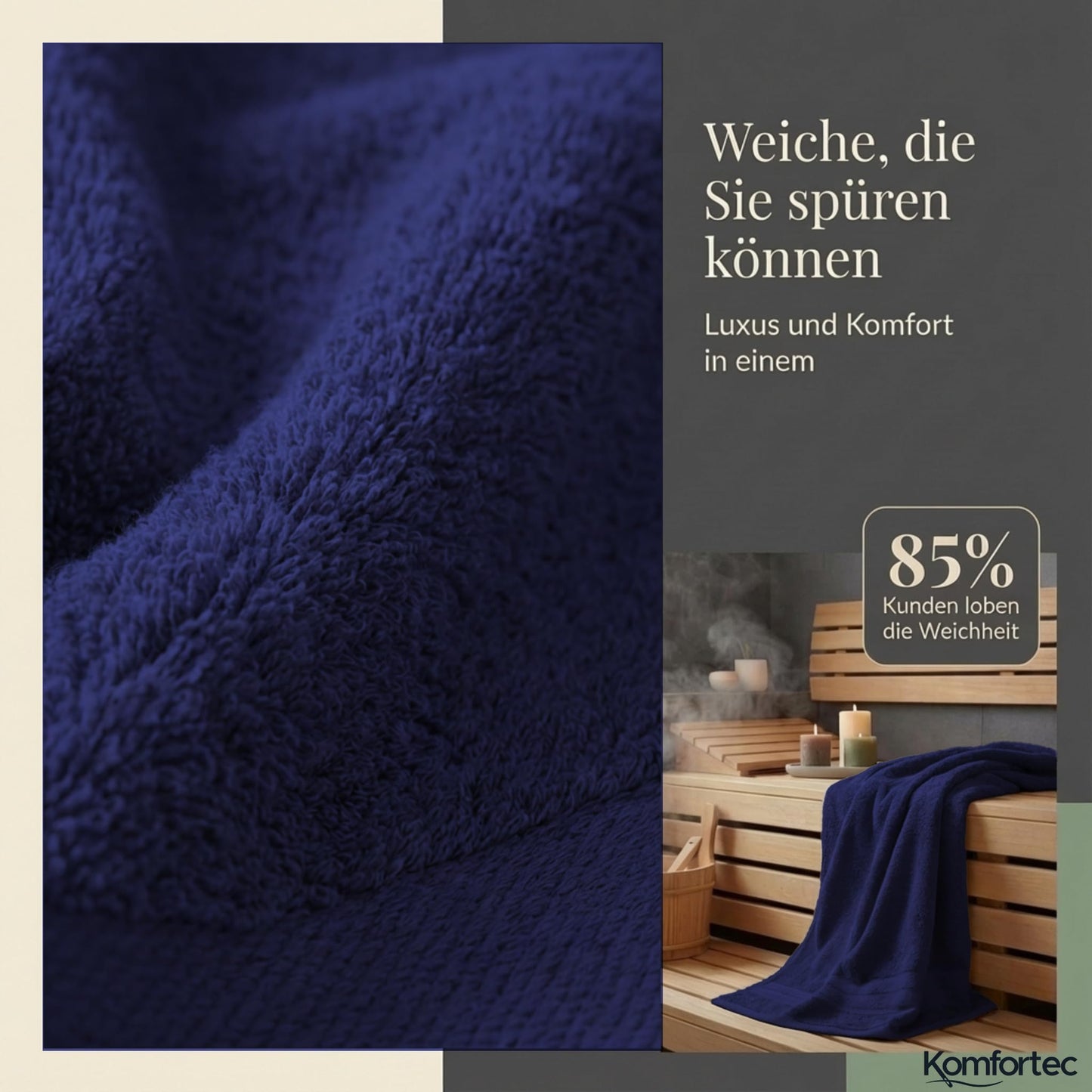 Komfortec set of 8 towels, 4 bath towels 70x140 cm & 4 hand towels 50x100 cm, 100% cotton terry cloth, fluffy and absorbent, navy blue - 4er-50x100-und-4er-70x140-navyblau-amz