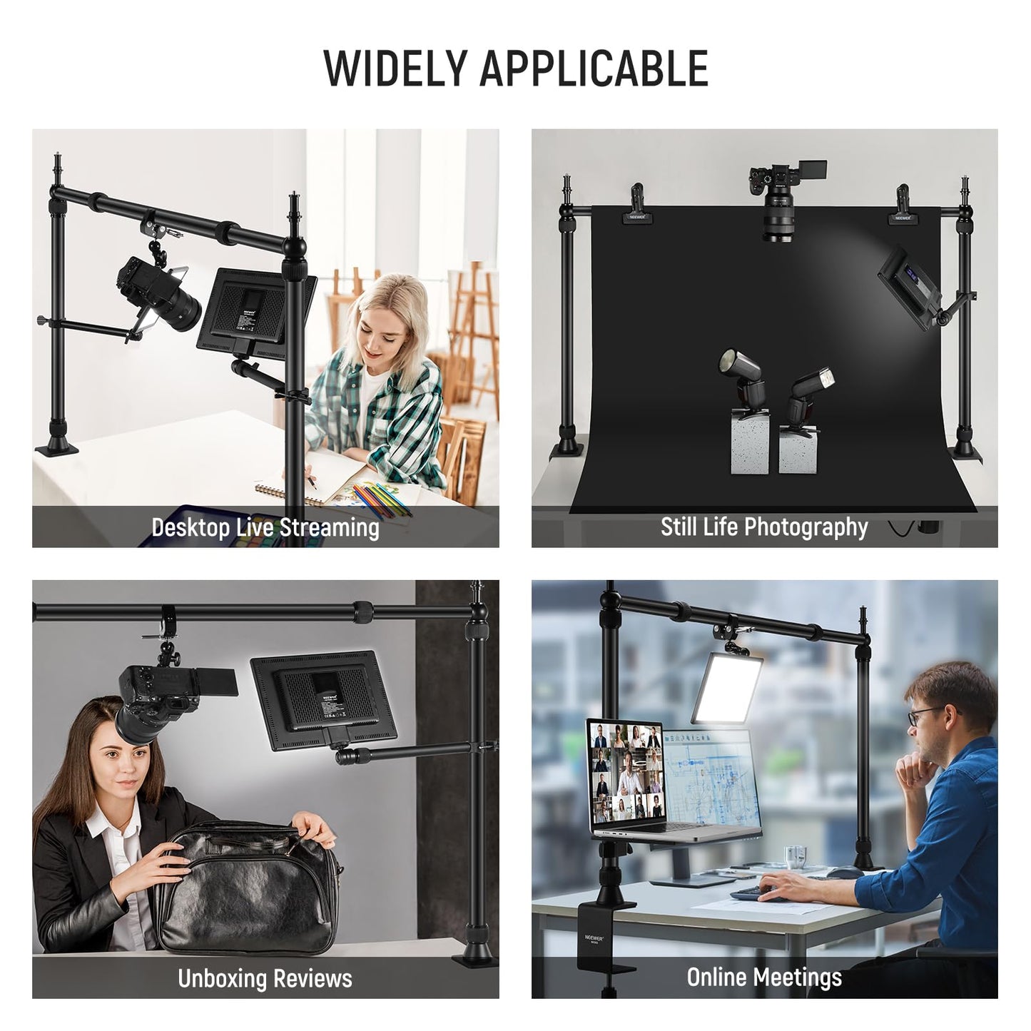 NEEWER Overhead Camera Mount Rig with 2 Ball Head Super Clamp/Mobile Phone Holder/Camera Table Mount, Multi Device Holder Platform Overhead Tripod, Adjustable Height Width, Max Load 12kg, NK002