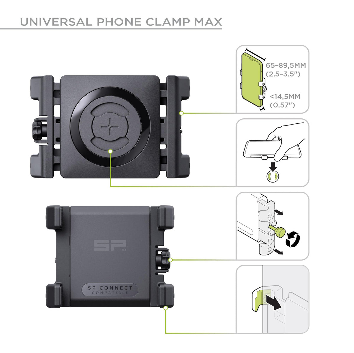 SP CONNECT Bike Phone Mount | SPC+ | Universal Phone Holder for Bicycle Handlebars | Motorcycle Phone Mounts for all Smartphones like iPhone Samsung | Mountain Bike Road Bike Phone Holder - 53906