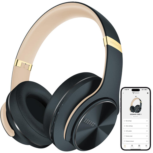 DOQAUS Wireless Bluetooth Headphones with App Control, Gray - CARE