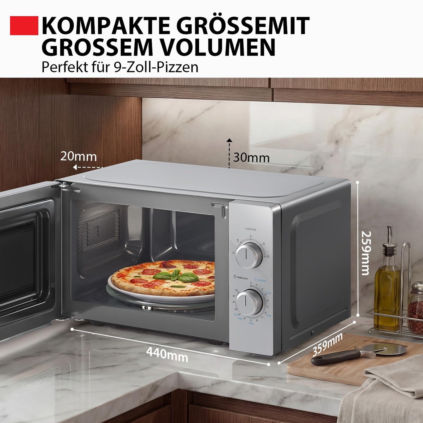 Toshiba solo microwave 20L MW2-MM20PE(SL), freestanding microwave, 700W, 5 power levels with practical defrost function, LED lighting in the interior, silver