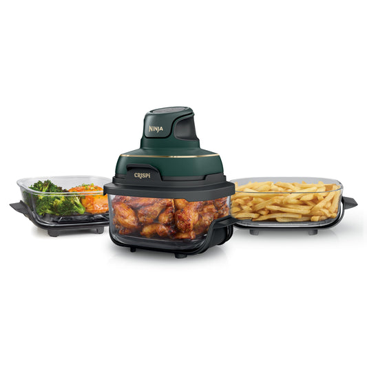 Ninja CRISPi Portable Air Fryer, 3.8L & 1.4L, 4-in-1: Air Fry, Roast, Keep Warm, Crisp, Compact, 3 Removable Glass Containers with Lids, Green FN103EUGN