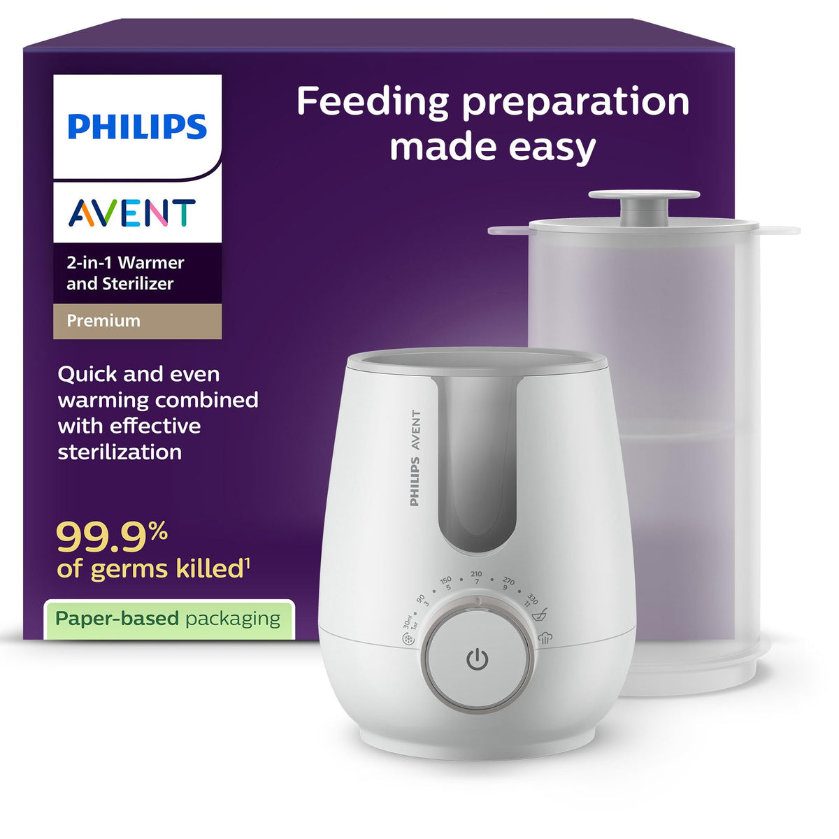 Philips Avent Premium 2-in-1 Bottle Warmer and Sterilizer – Warm water bath technology with hospital-grade standards, intelligent temperature sensor, prevents hot spots, SCF359/00