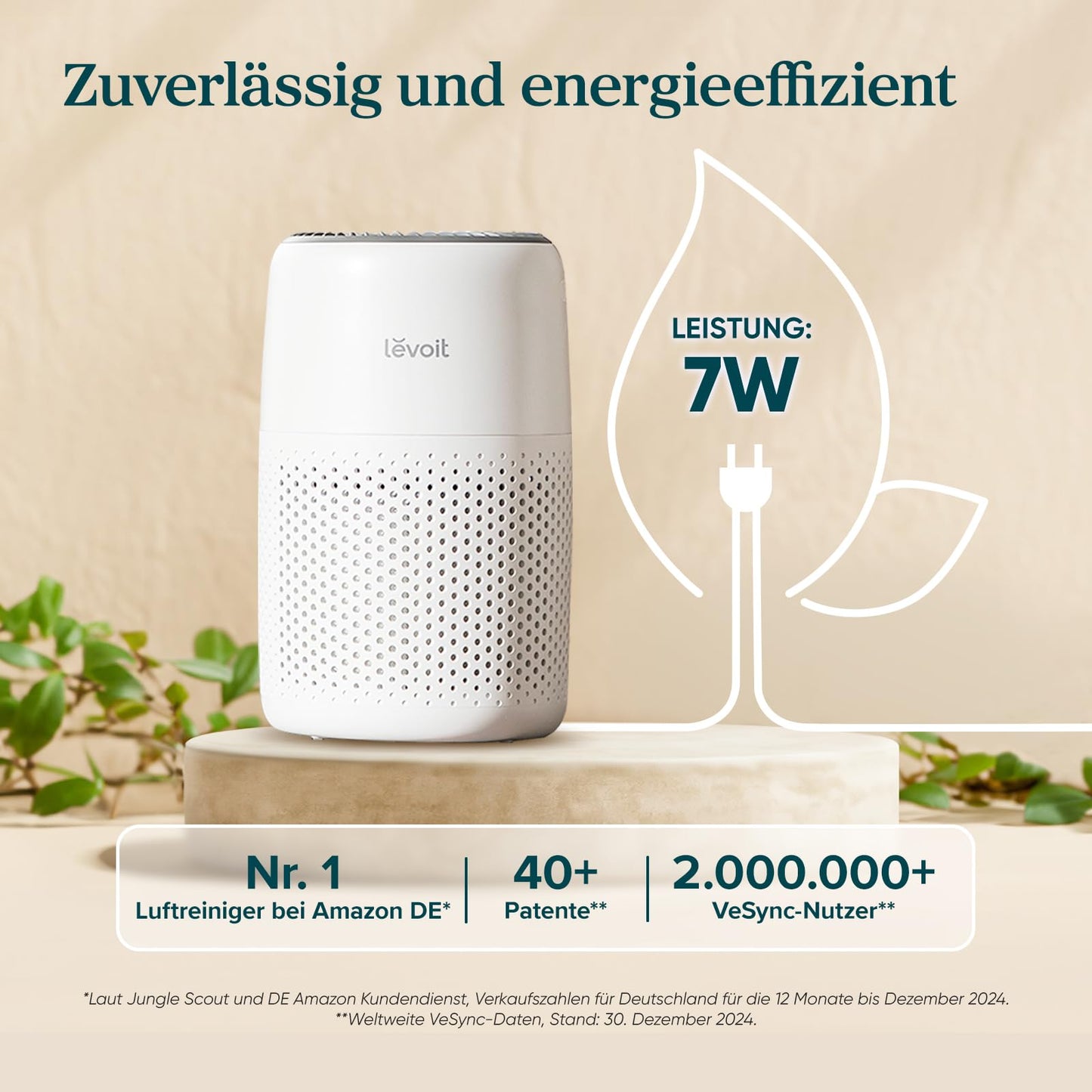Levoit air purifier for allergy sufferers with aromatherapy, HEPA air filter against mold, dust and animal hair up to 0.3 µm for bedrooms, 7 watt energy saving, 3 speeds, white - LAP-C161-WEU