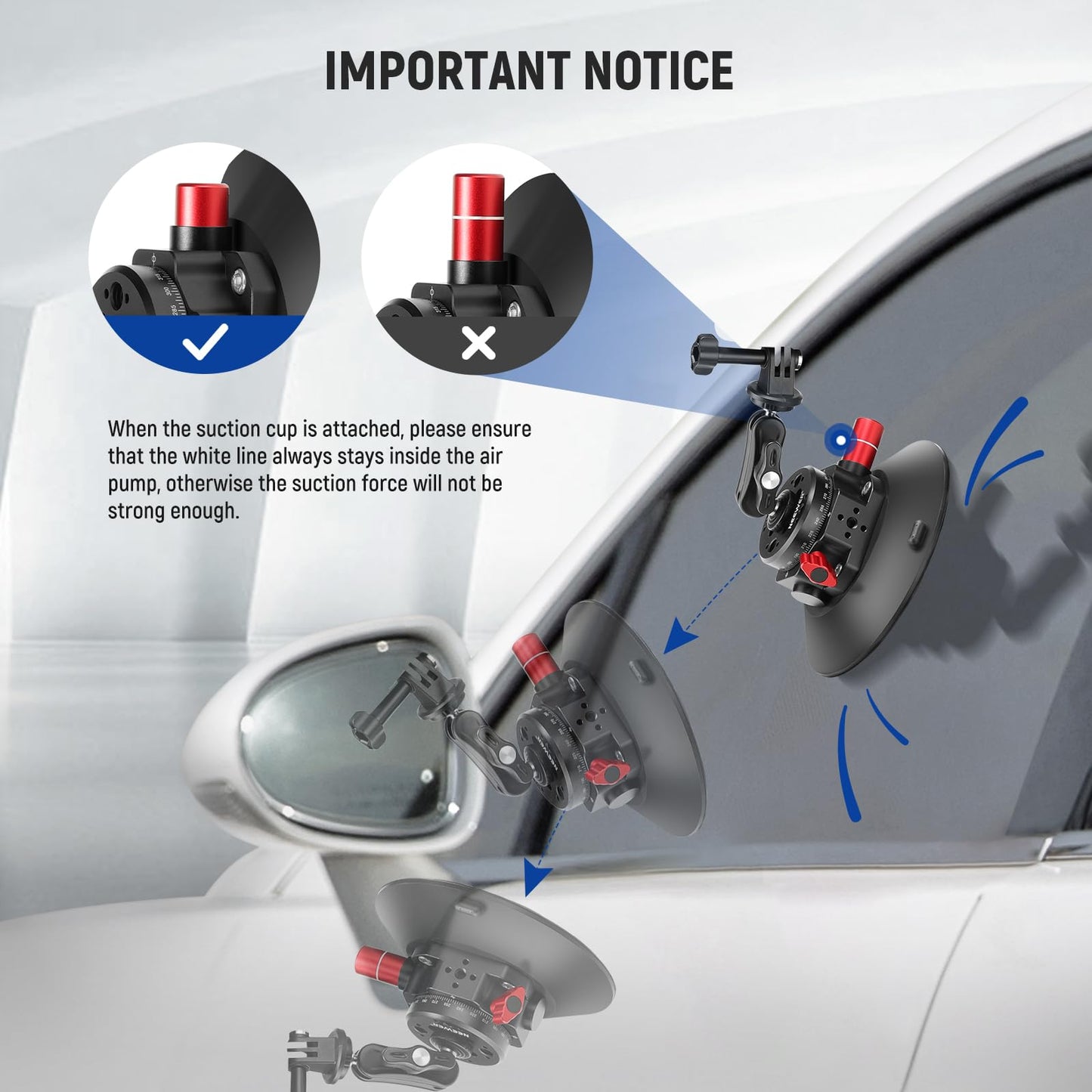 NEEWER 6" Suction Cup Camera Mount Compatible with GoPro Metal Ball Head for Windshield with Magic Arm and Action Cam Adapter Cleaning Cloth for DSLR Mobile Phone Holder for POV Recordings, CA013