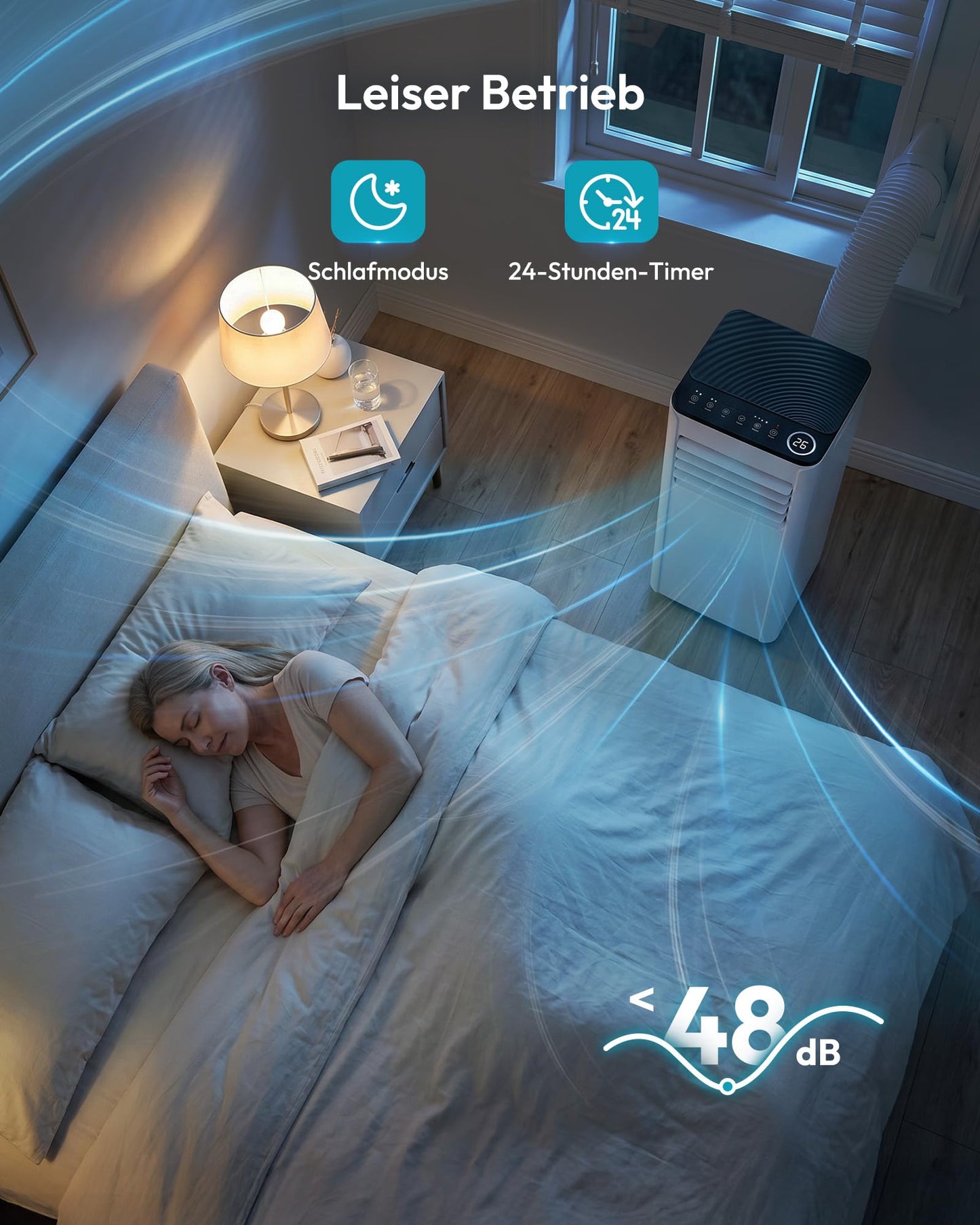 Air conditioning mobile - air conditioning unit with exhaust hose 7000 BTU | 4-in-1 mobile air conditioner | Quiet operation | Digital display + remote control | Window installation kit | 24h timer | For rooms up to 20 m² - OL-A016FF20N2