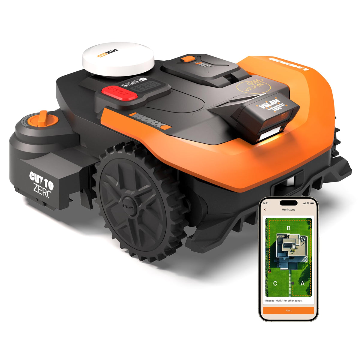 Worx Vision Cloud WR330E, 2WD Robotic Mower without Boundary Wire, 3000 m²