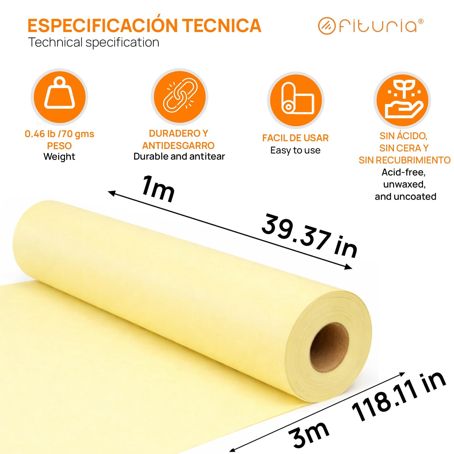OFITURIA Kraft Paper Yellow Pastel - Roll 1 × 3 m - 3 Rolls - Wrapping Paper and Packaging Paper - Craft Paper for DIY, Decoration and Sewing Patterns - Tear-Resistant and Easy to Cut - COM620-parent2
