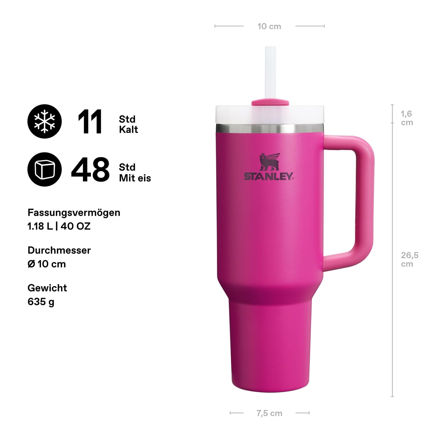 STANLEY 1913 Quencher H2.0 Flowstate Drinking Bottle with Straw 1.2L - Thermo Mug Cools 11 Hours - 48 Hours Ice Cold - Dishwasher Safe - Thermos Bottle BPA Free - Stainless Steel - Fuchsia - 100000144044