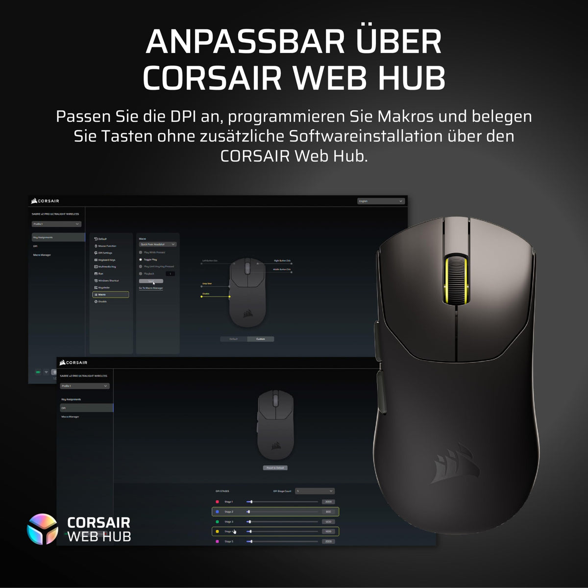 Corsair Sabre v2 PRO Ultralight Wireless FPS Gaming-Maus – Schwarz - CH-931G000-AS