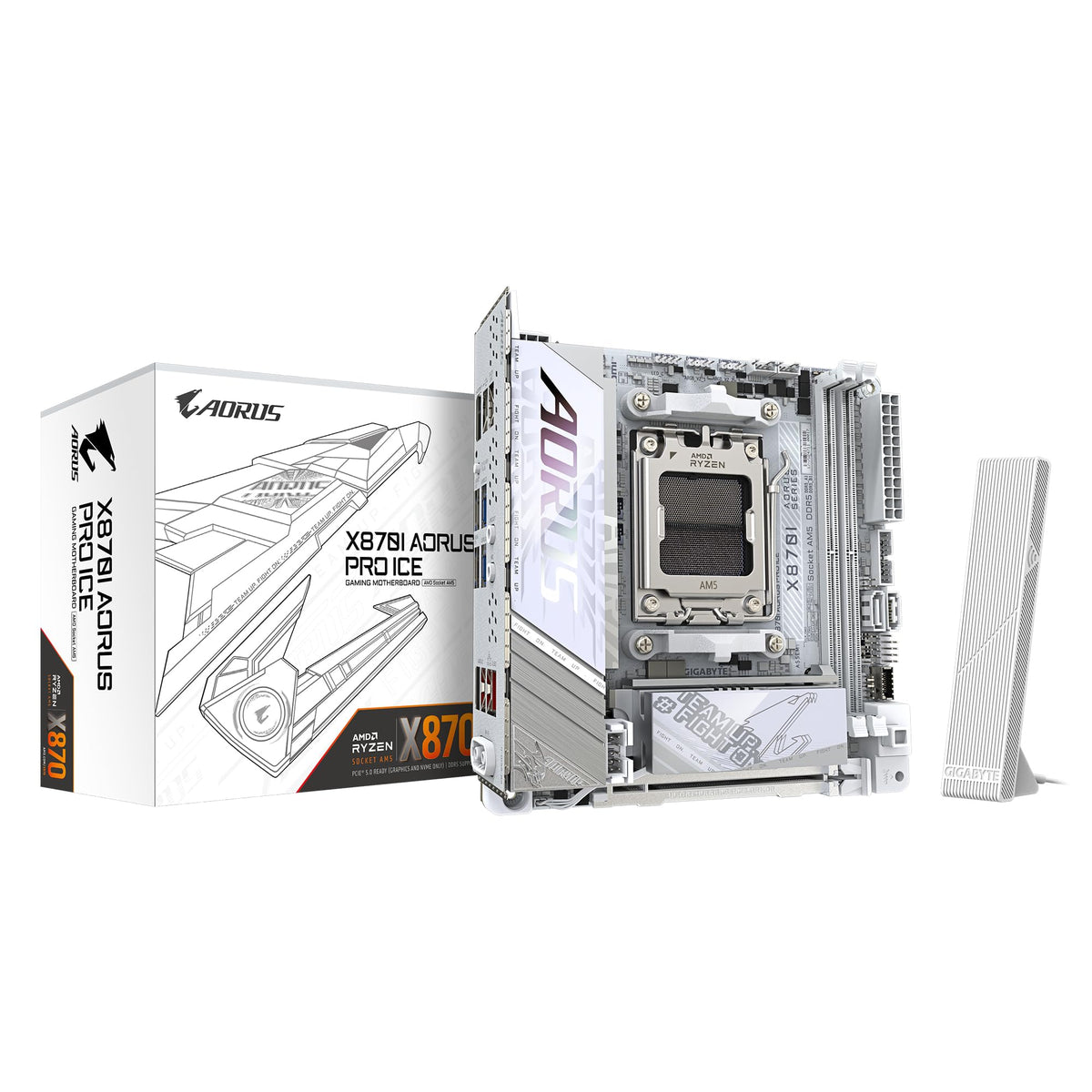 GIGABYTE X870I AORUS PRO Ice Motherboard - Supports AMD Ryzen 9000 series CPUs, 8+2+1 phase VRM, up to 8400 MHz DDR5 (OC), 1x PCIe 5.0 M.2 + 1x PCIe 4.0 M.2, WI-FI 7, 2.5 GbE LAN, USB 4
