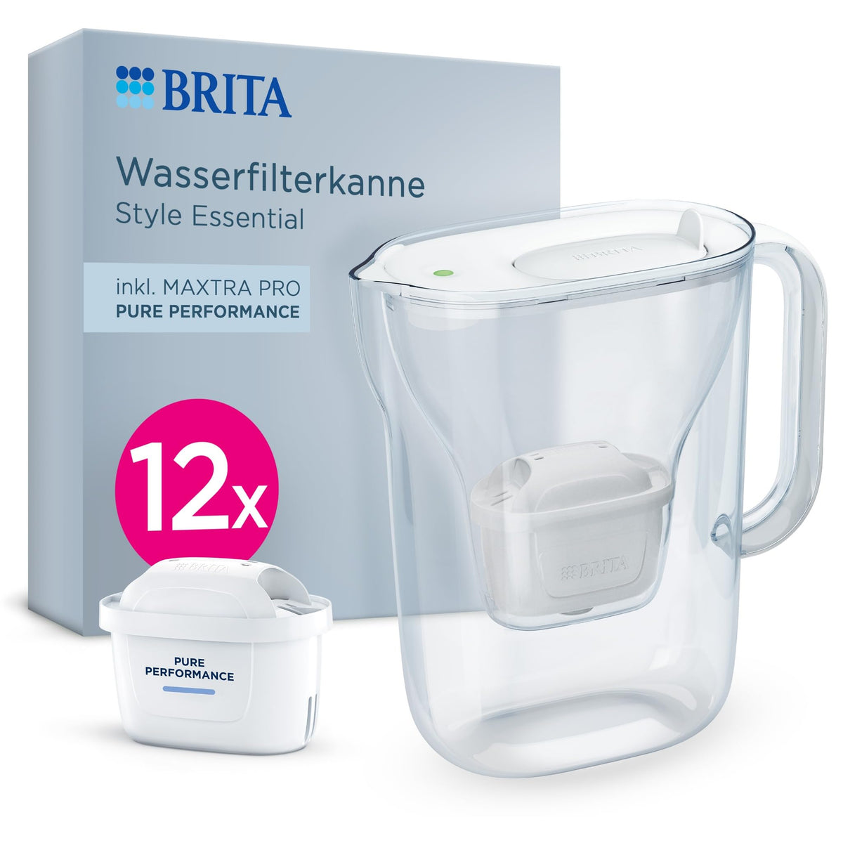 BRITA Water Filter Jug MAXTRA Style Essential, 12x Pure Performance Filter - 1059540