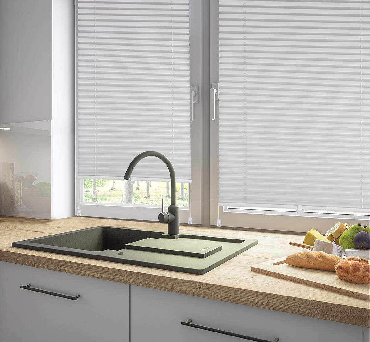 Sekey pleated blinds without drilling, window pleated blinds Klemmfix blinds 130 cm wide, tensioned opaque sun protection window blind, 130x100cm, white - 38B11309