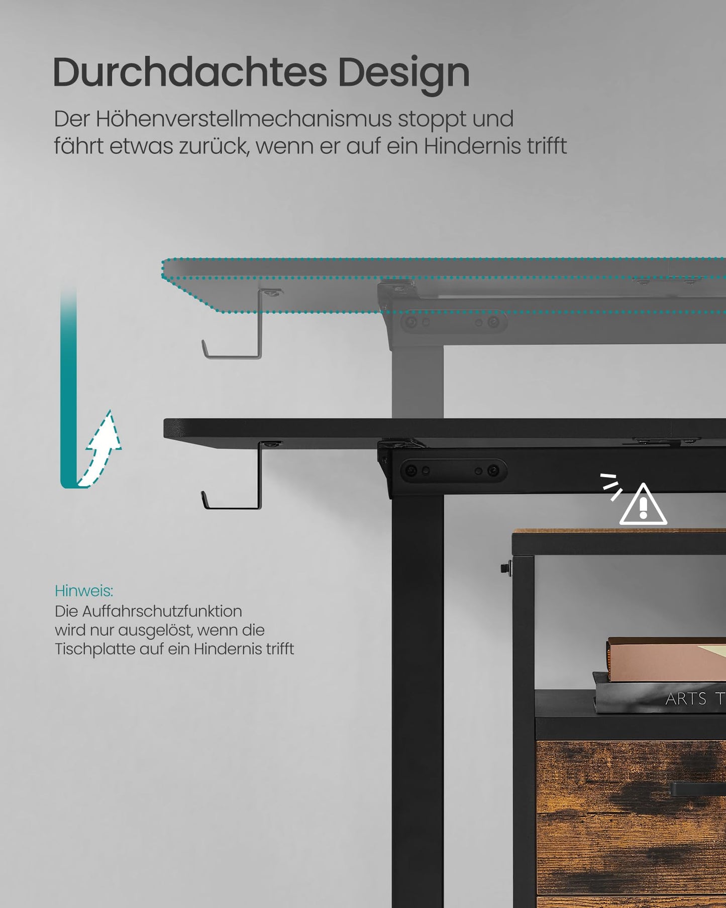 SONGMICS Height-adjustable desk electric, 120 x 60 cm, adjustable table, memory function for 4 heights, for office, ink black LSD132B01 - LSD015X01