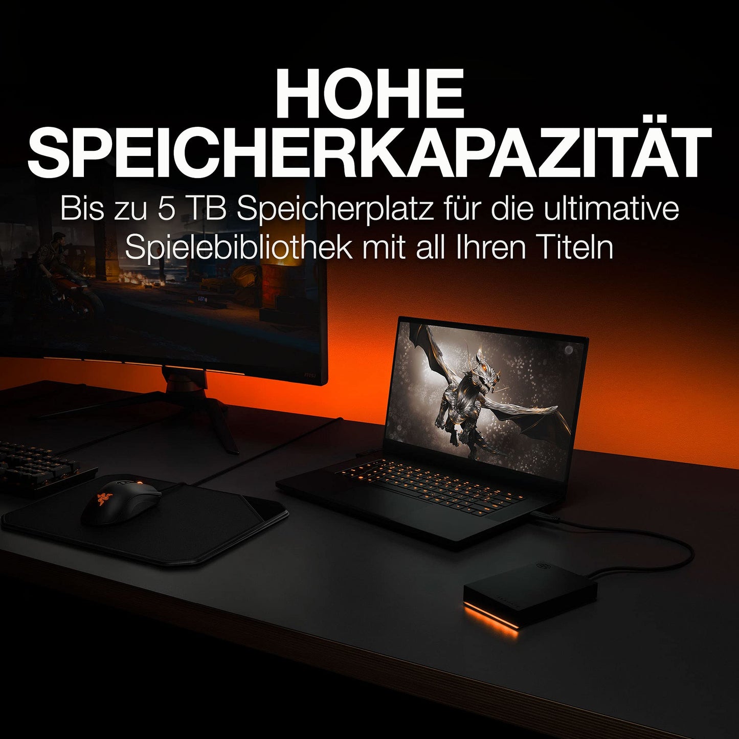Seagate FireCuda Gaming HDD 5TB, Portable External Hard Drive, PC Gaming, USB 3/2, incl. Data Rescue Service (STKL5000400)