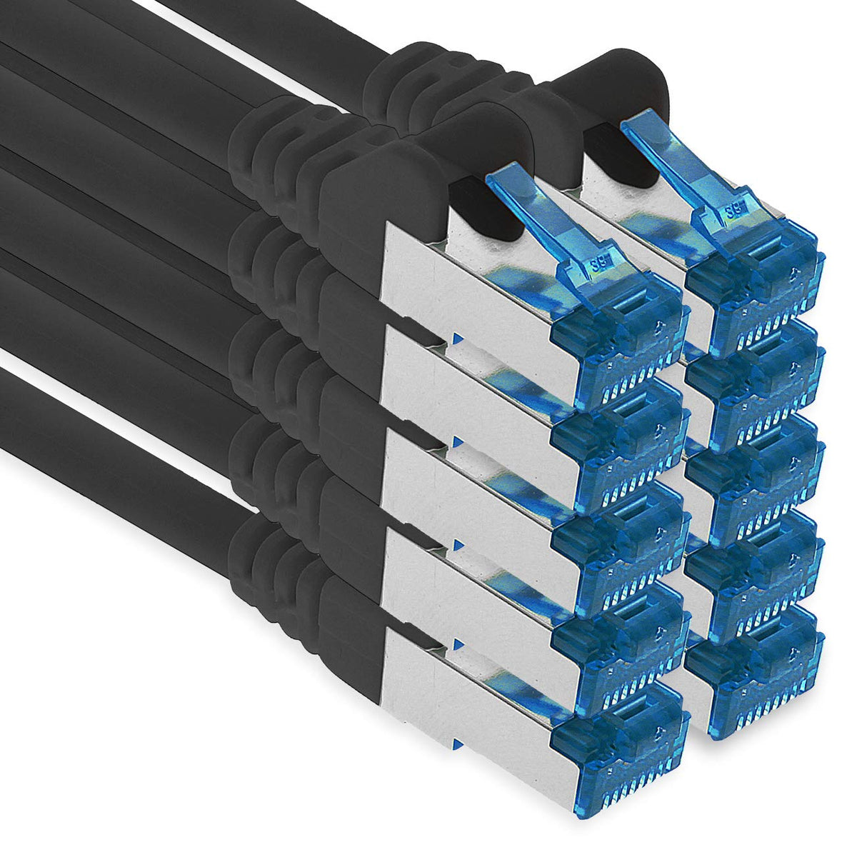 1aTTack.de Patch Cable – 10X 7.5m Ethernet, Network, LAN Cable CAT6a (for Gigabit Networks, Routers, Switches, Modems with RJ45 Input – black) - 4251073692609
