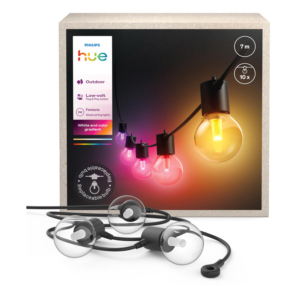 Philips Hue Festavia Globe Sârmă de lumini exterioare, 7m, 10 globuri de lampă - 929004581801