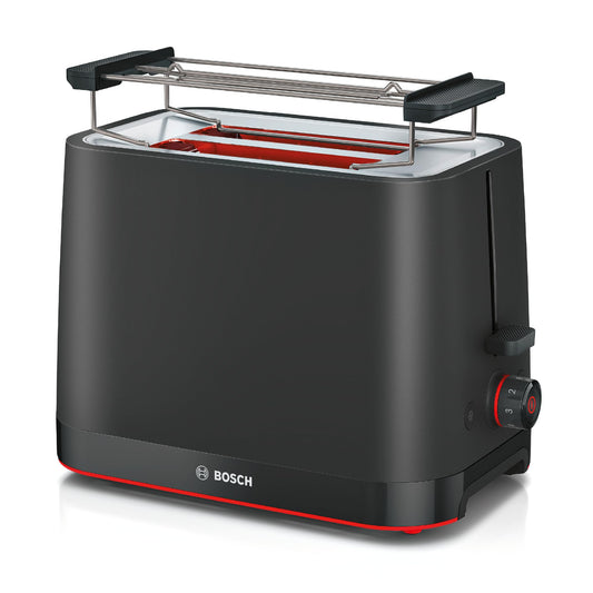 Bosch Compact Toaster MyMoment TAT3M123, removable foldable bun warmer, with defrost function, automatic shut-off, lift function, bread centering, ideal for 2 slices, 800 Watts, matte black