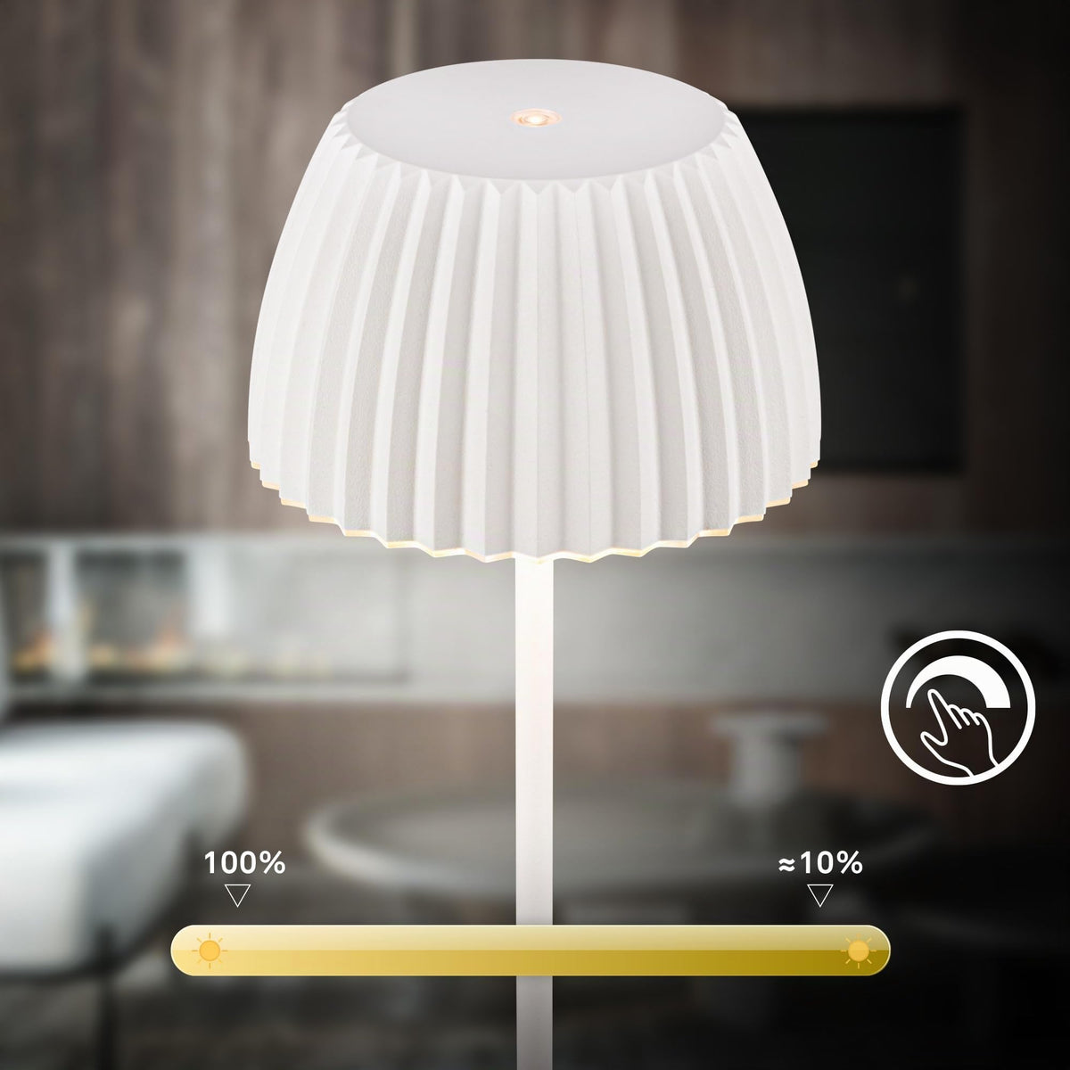 BRILONER - Riffle LED table lamp, wireless, IP44 with light edge, touch dimmer, replaceable battery, bedside lamp, reading lamp, LED lamp, battery lamp, German Design Award Winner 2025, 14.5x36.5 cm, White - 7553016