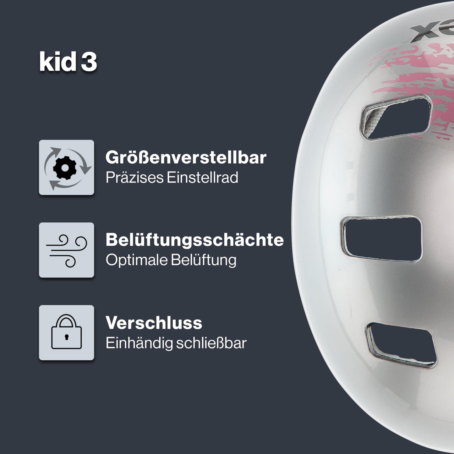 uvex Kid 3 - robust bicycle helmet for children - individual size adjustment - optimized ventilation - silver - rosé - 55-58 cm - S4148193617