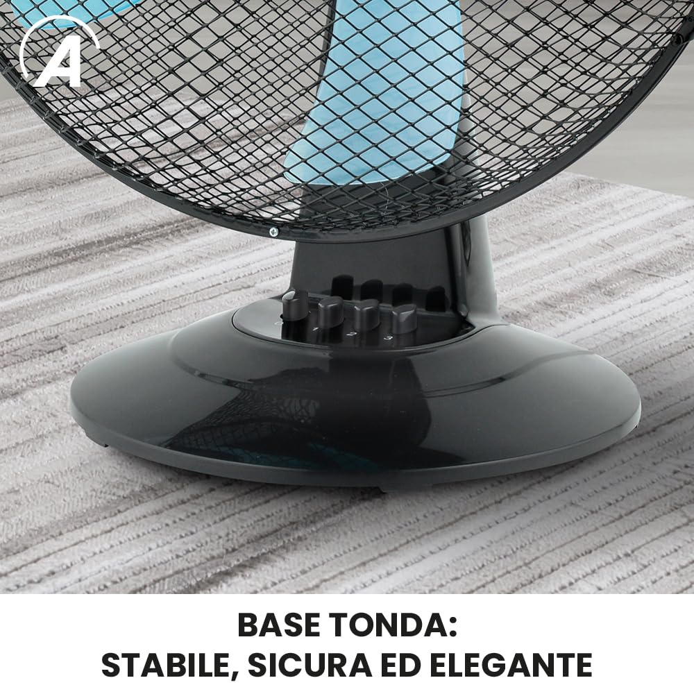 Ardes - AR5ST40N table fan STEELO 40N 5 blades - table fan 40 cm oscillating with adjustable tilt - fan 3 speeds quiet, black