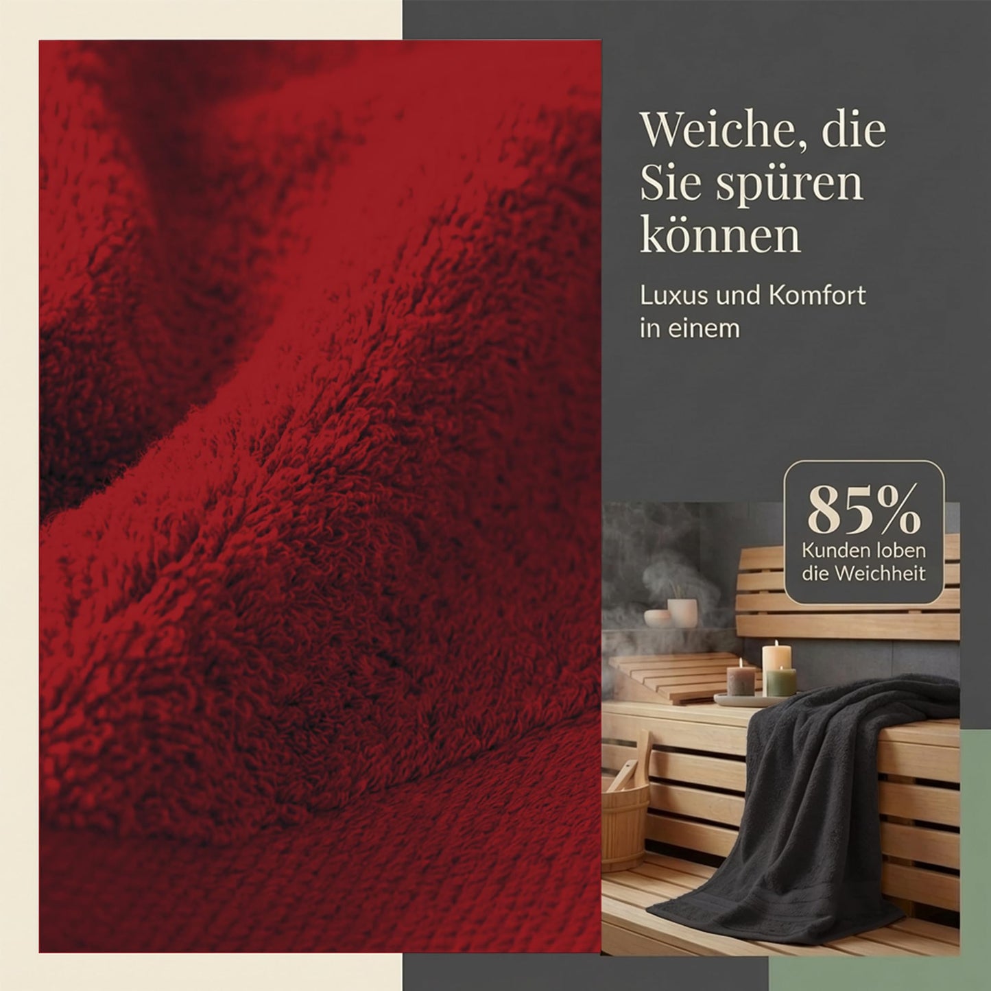 Komfortec 2 sauna towel set 80x200 cm, large sauna towels made of 100% cotton, sauna towels, fluffy and absorbent, quick-drying, black/aurora red - 2er-80x200-schwarz-aurorarot