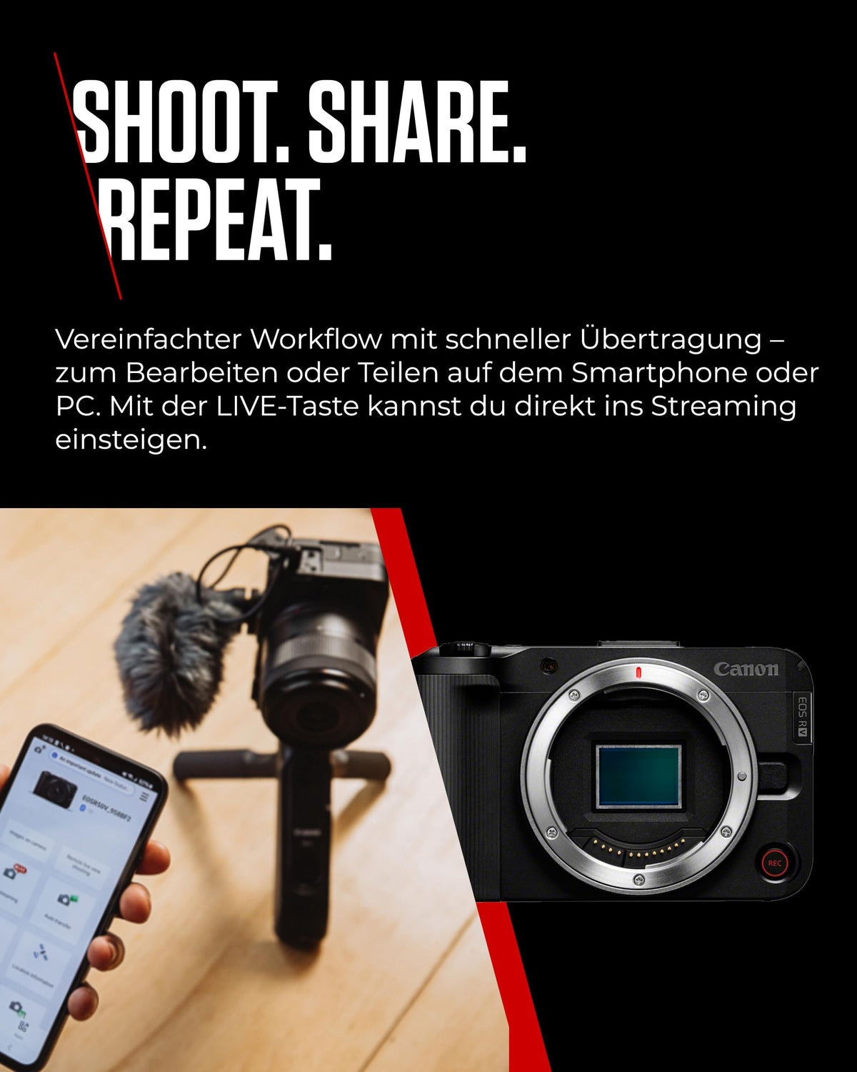 Canon EOS R50 V – Vlog camera (body) compatible with RF lenses | Content creator equipment for vlogging & travel | Bluetooth-enabled - R50V
