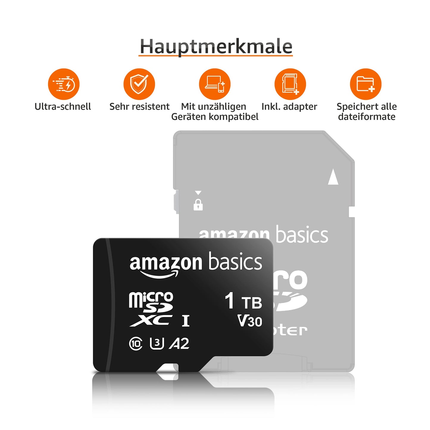 Amazon Basics microSDXC Memory Card with Full Size Adapter A2 U3 Read Speed up to 100MB/s 1TB Black - LSMICRO1TBGU3