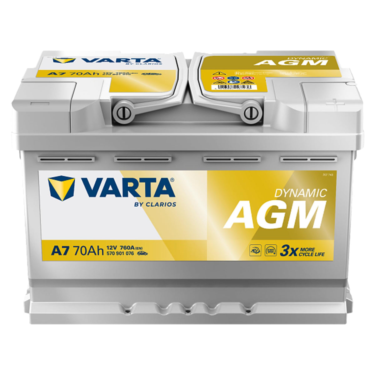 VARTA Automotive DYNAMIC AGM (A7) 12V 70Ah 760A - baterie umedă pentru sisteme Start-Stop și xEV - baterie de pornire pentru mașini cu un consum mai mare de energie - baterie cu plumb-acid fără întreținere - 570