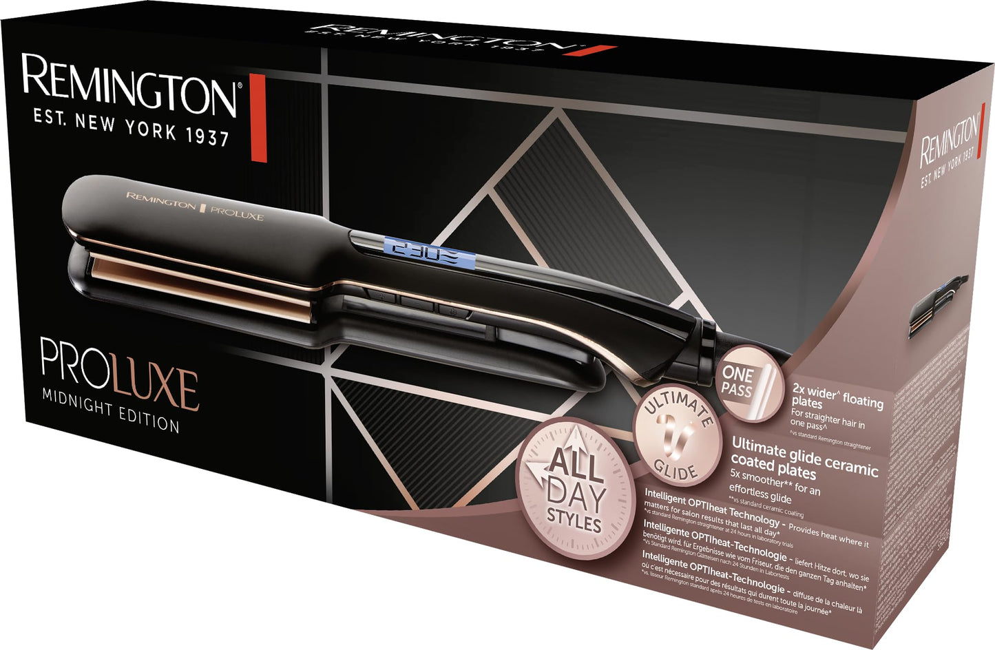 Remington straightening iron [extra wide ceramic styling plates 110 x 50mm] Proluxe (OPTIheat technology, Pro+ setting for gentle styling, digital display, quick heating) hair straightener S9150B