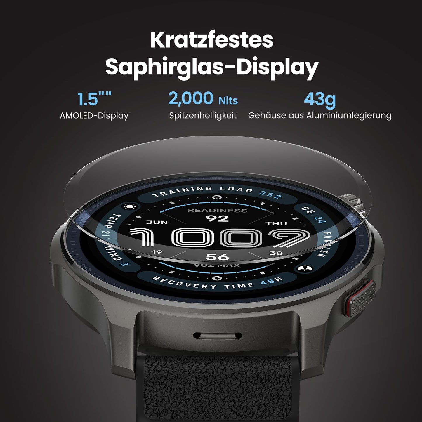Amazfit Balance 2 Smartwatch 47mm 1.5'' AMOLED Sapphire Glass, offline maps, dual-band GPS, 21 days battery life, 170+ sports modes, HYROX & golf mode, heart rate & sleep tracking for Android & iPhone