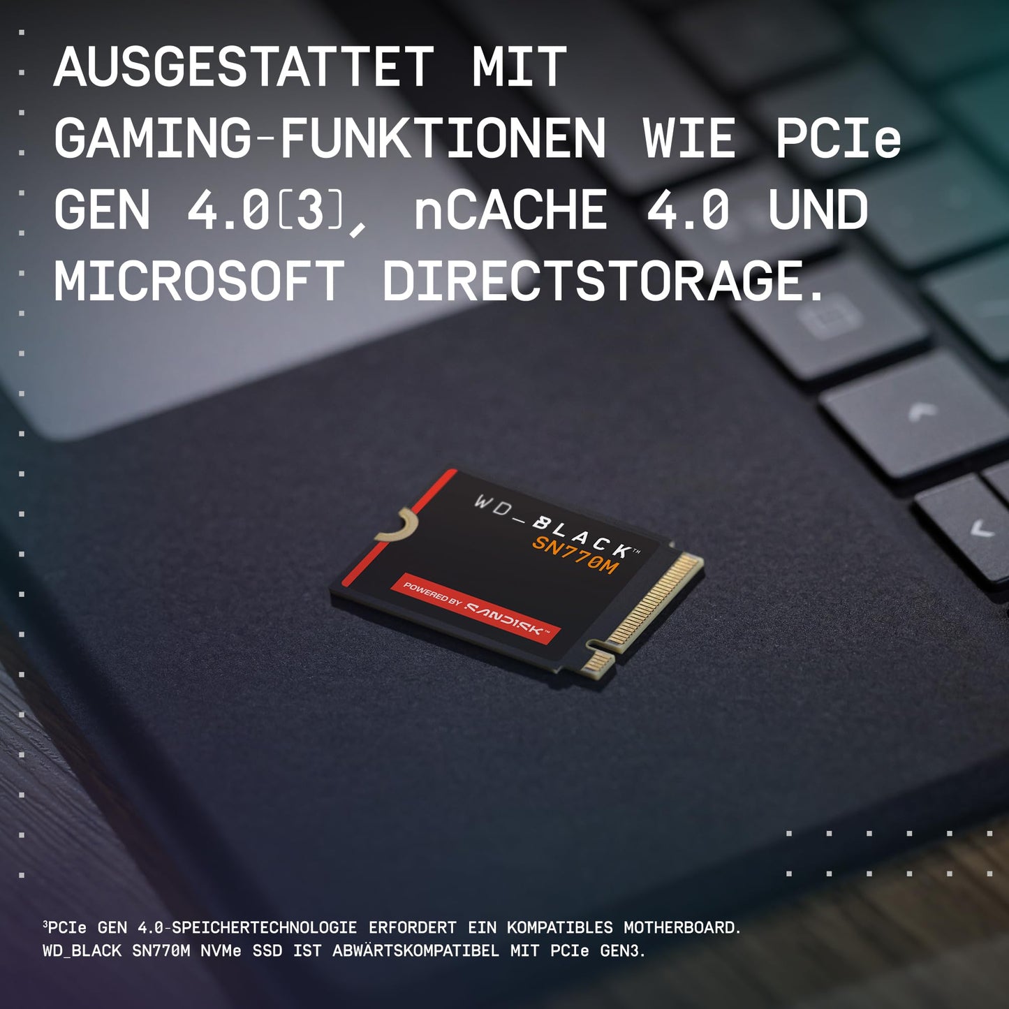 WD_BLACK SN770M 2TB M.2 2230 NVMe SSD (For handheld game consoles, laptops, PCIe Gen 4.0, up to 5,150 MB/s, TLC 3D NAND, for Asus ROG Ally, Steam Deck, Microsoft Surface) - POWERED BY SANDISK - WDS200T3X0G