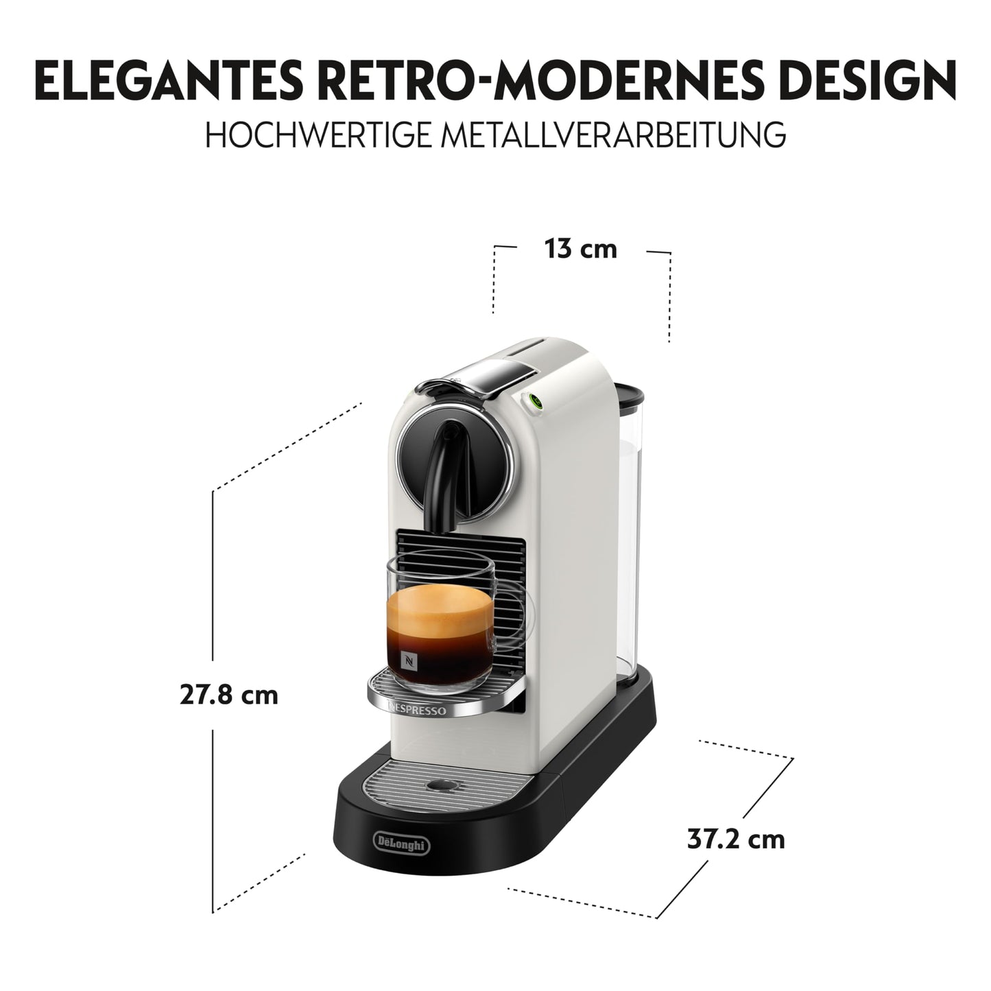 Nespresso De'Longhi EN167.W Citiz coffee capsule machine, high pressure pump and ideal heat control without Aeroccino (milk frother), energy saving function, 1260W, 37.4 x 11.9 x 25.5 cm, cream white